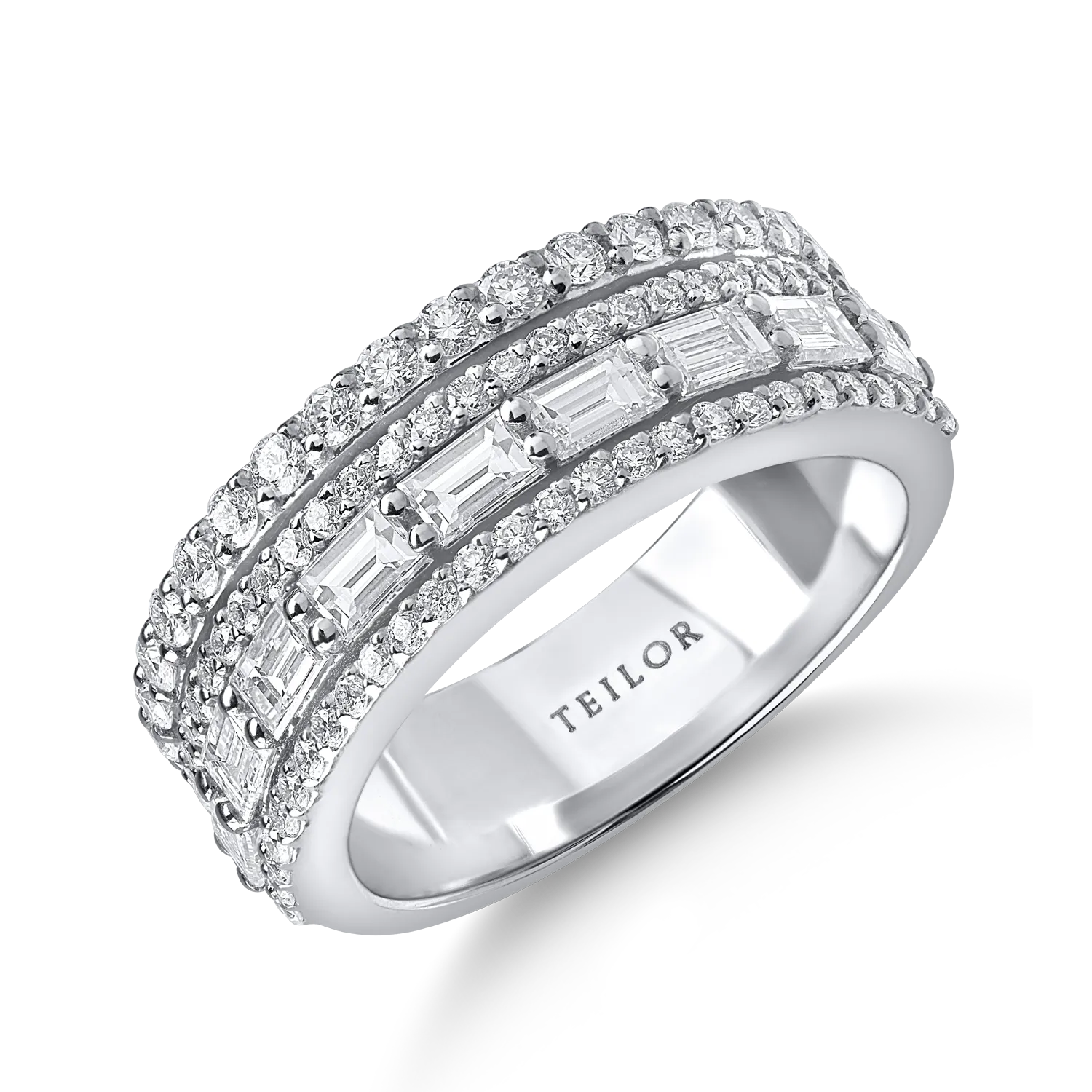 Inel din aur alb cu diamante microsetting baguette si round de 1.3ct