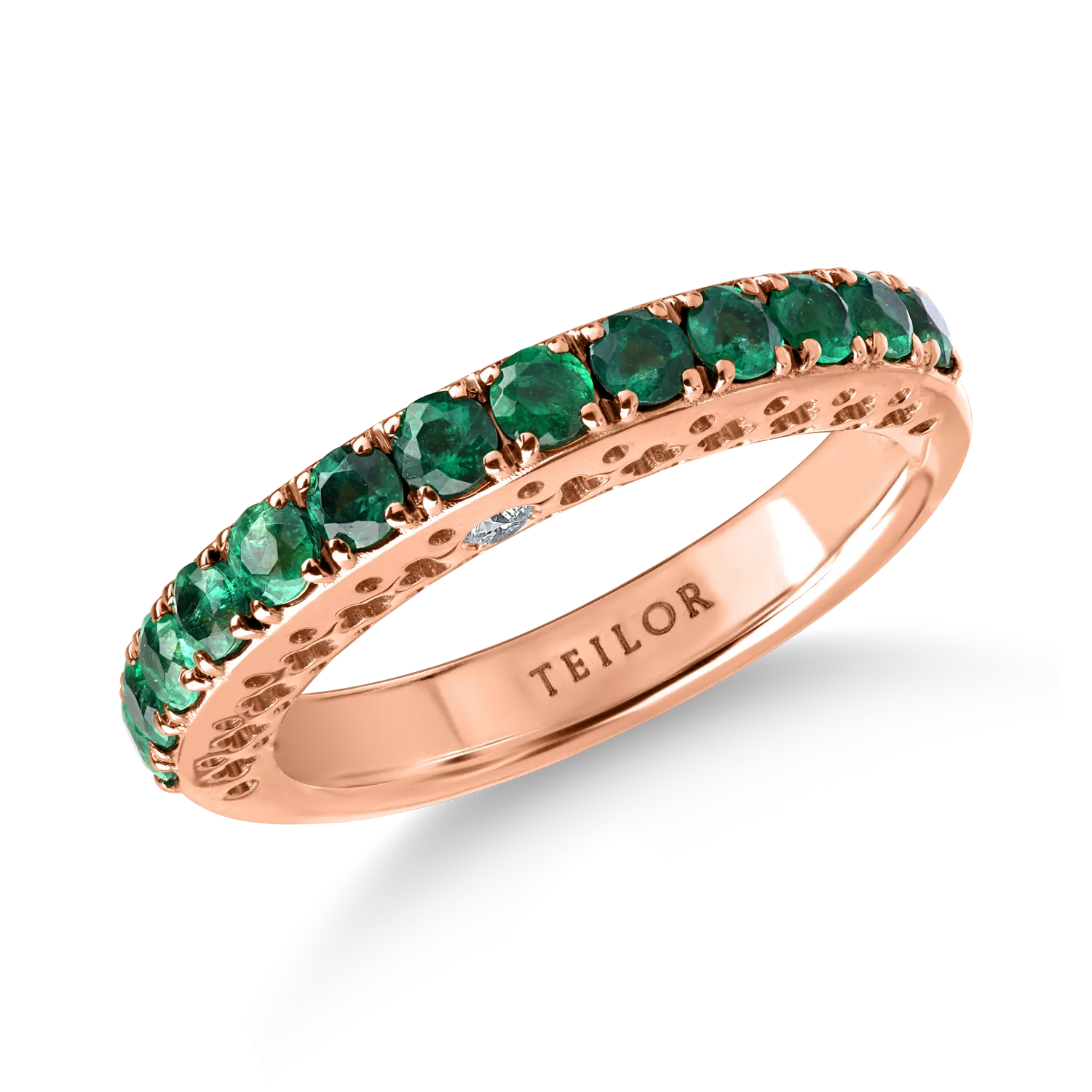 Teilor Inel semi eternity din aur roz cu smaralde de 0.7ct si diamante de 0.05ct