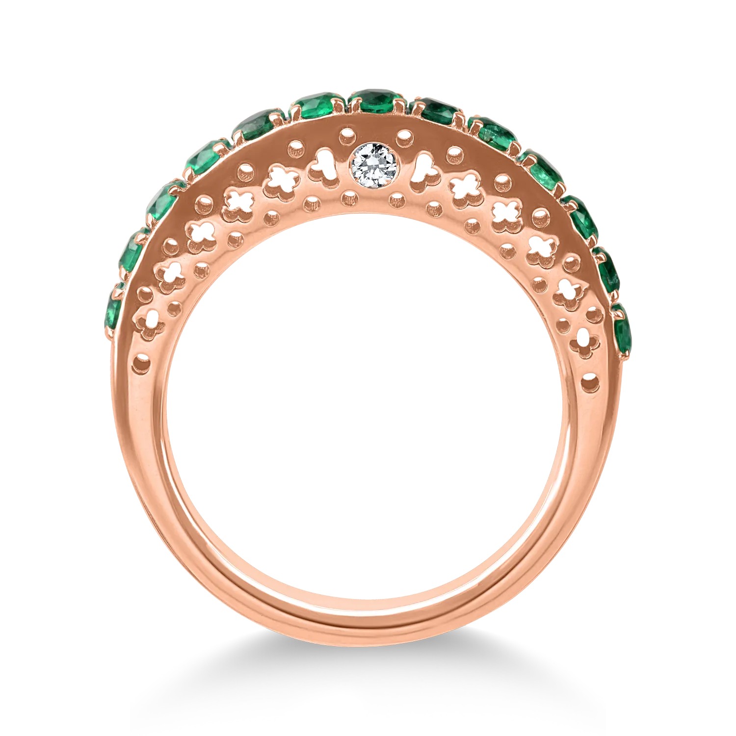 Inel semi eternity din aur roz cu smaralde de 0.7ct si diamante de 0.05ct