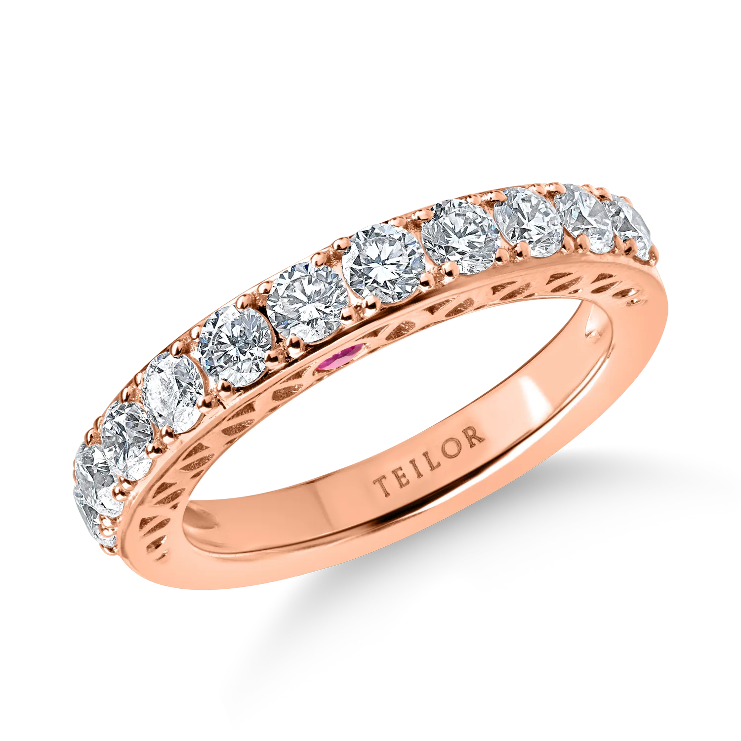 Inel semi eternity din aur roz cu diamante de 1ct si rubine de 0.09ct