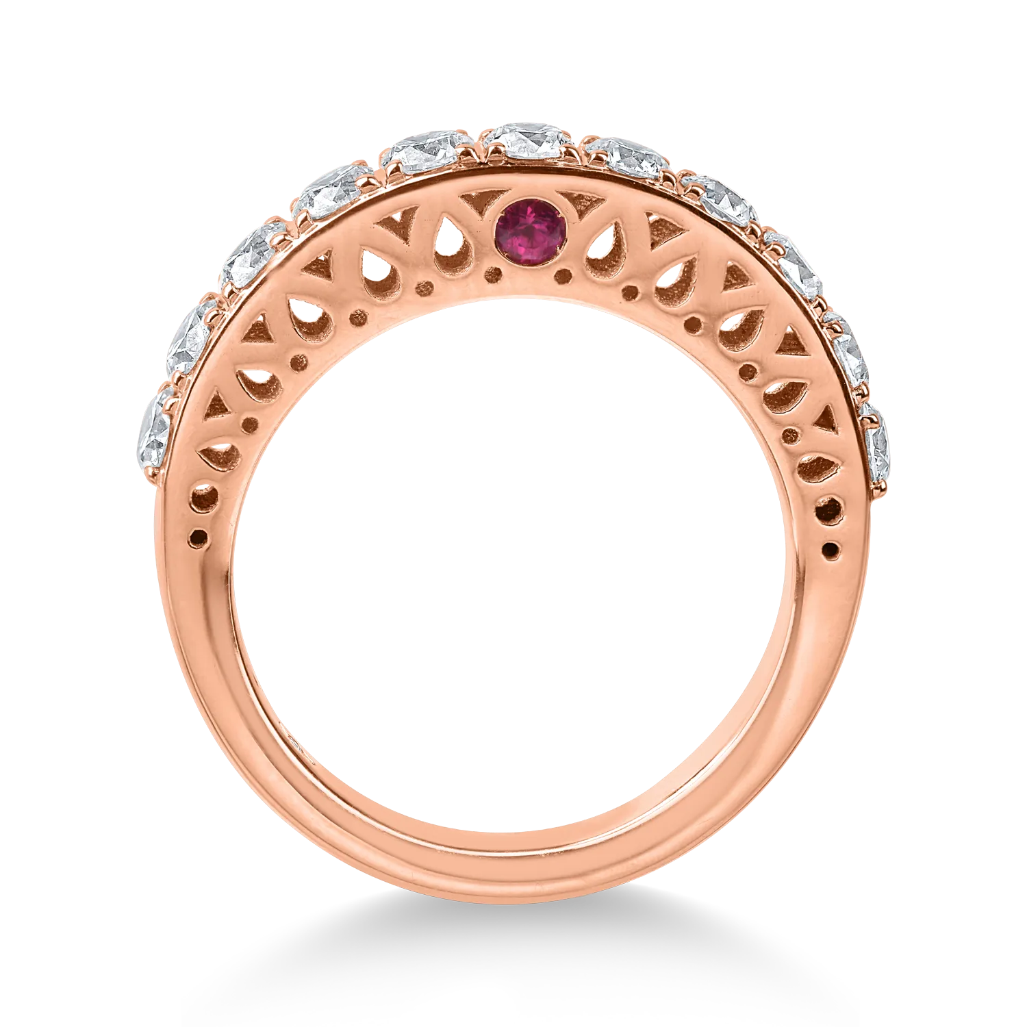 Inel semi eternity din aur roz cu diamante de 1ct si rubine de 0.09ct