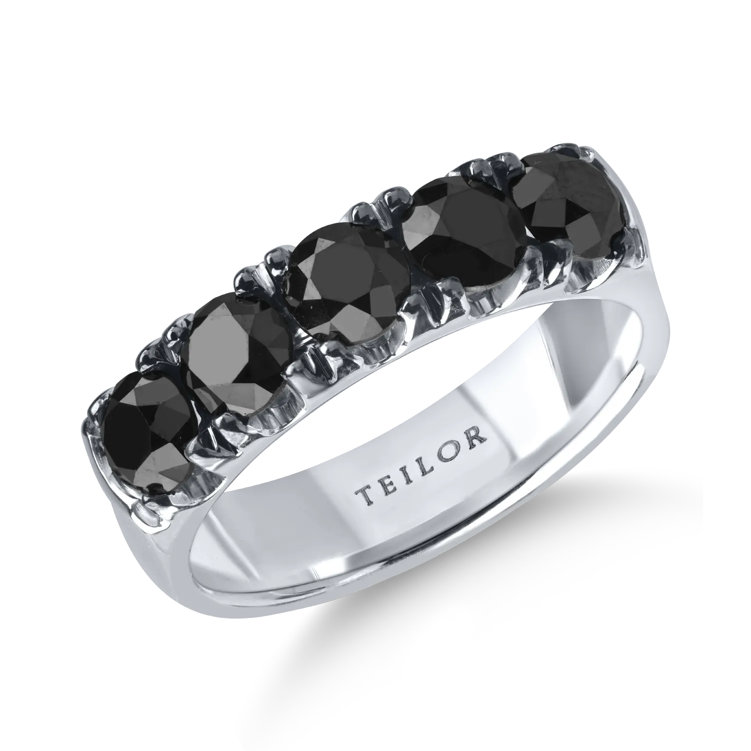 Inel semi eternity din aur alb cu diamante negre de 1.8ct