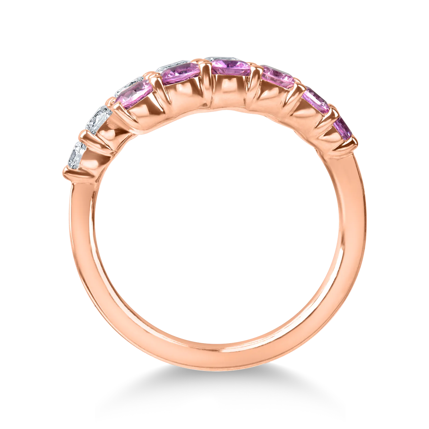 Inel deschis din aur roz cu safire roz de 0.8ct si diamante de 0.7ct