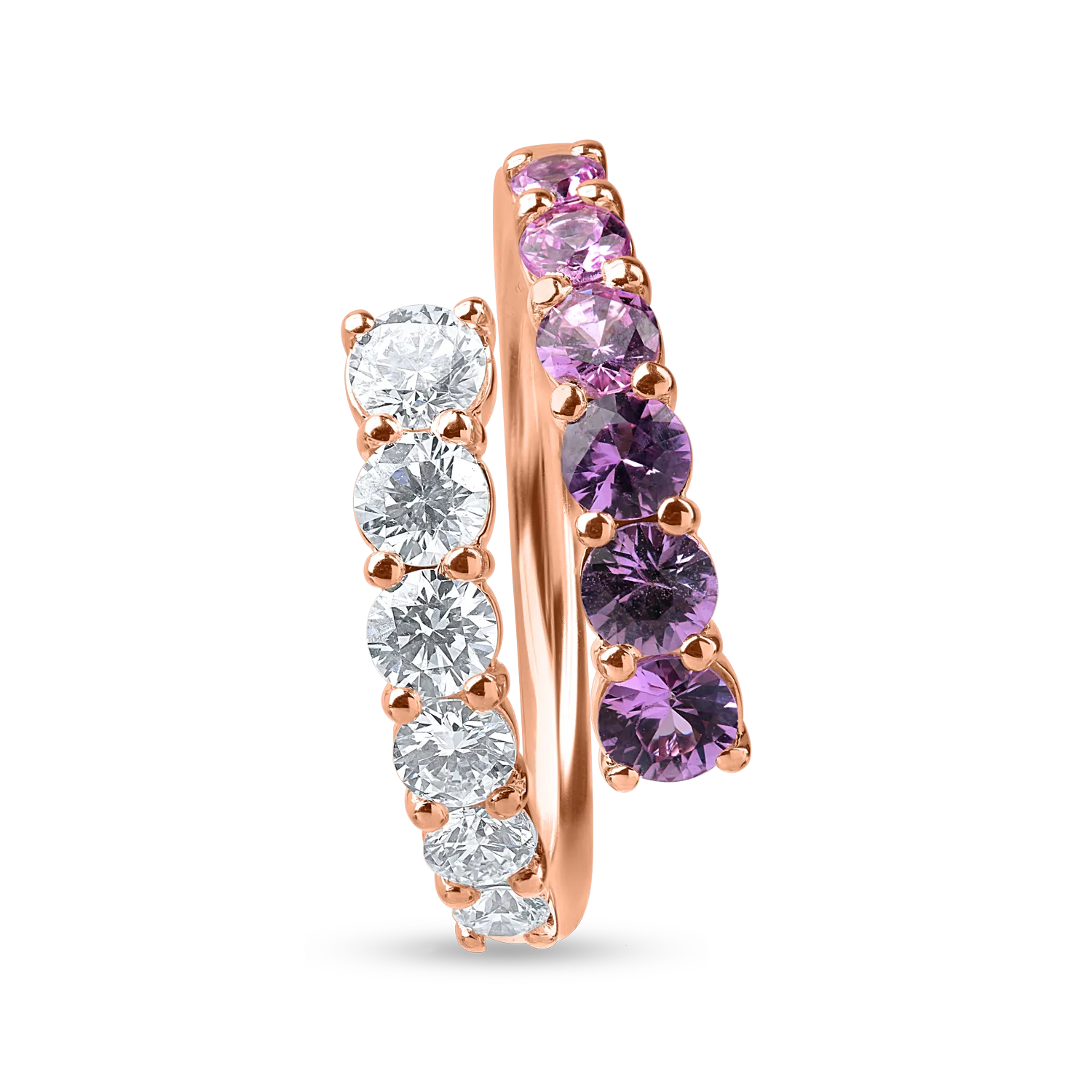 Inel deschis din aur roz cu safire roz de 0.8ct si diamante de 0.7ct