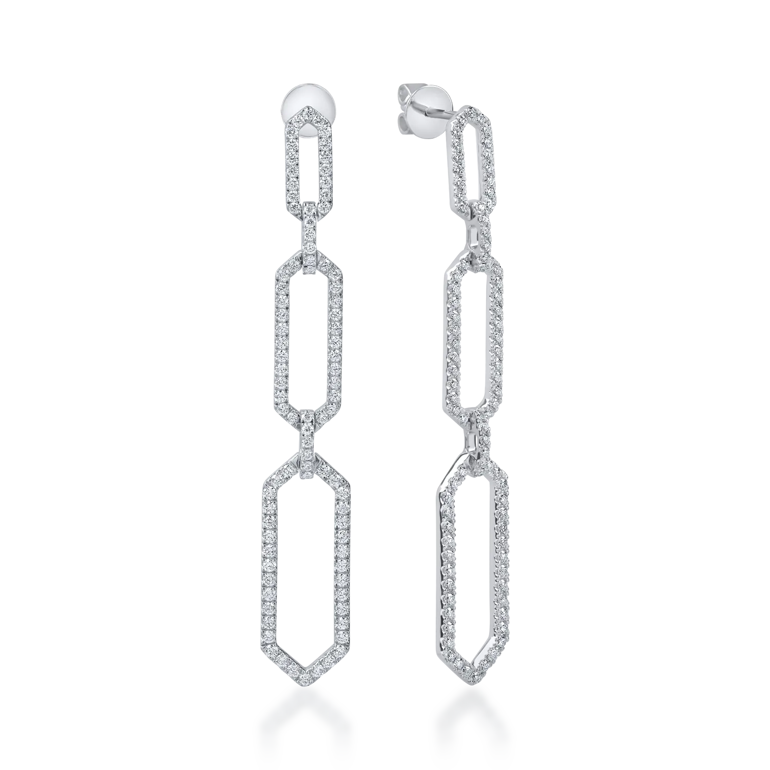 Cercei lungi din aur alb cu diamante de 1.1ct