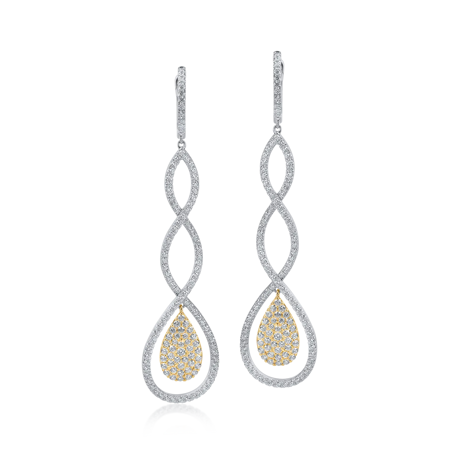 Fehér-sárga arany hosszú fülbevaló 1.5ct gyémántokkal