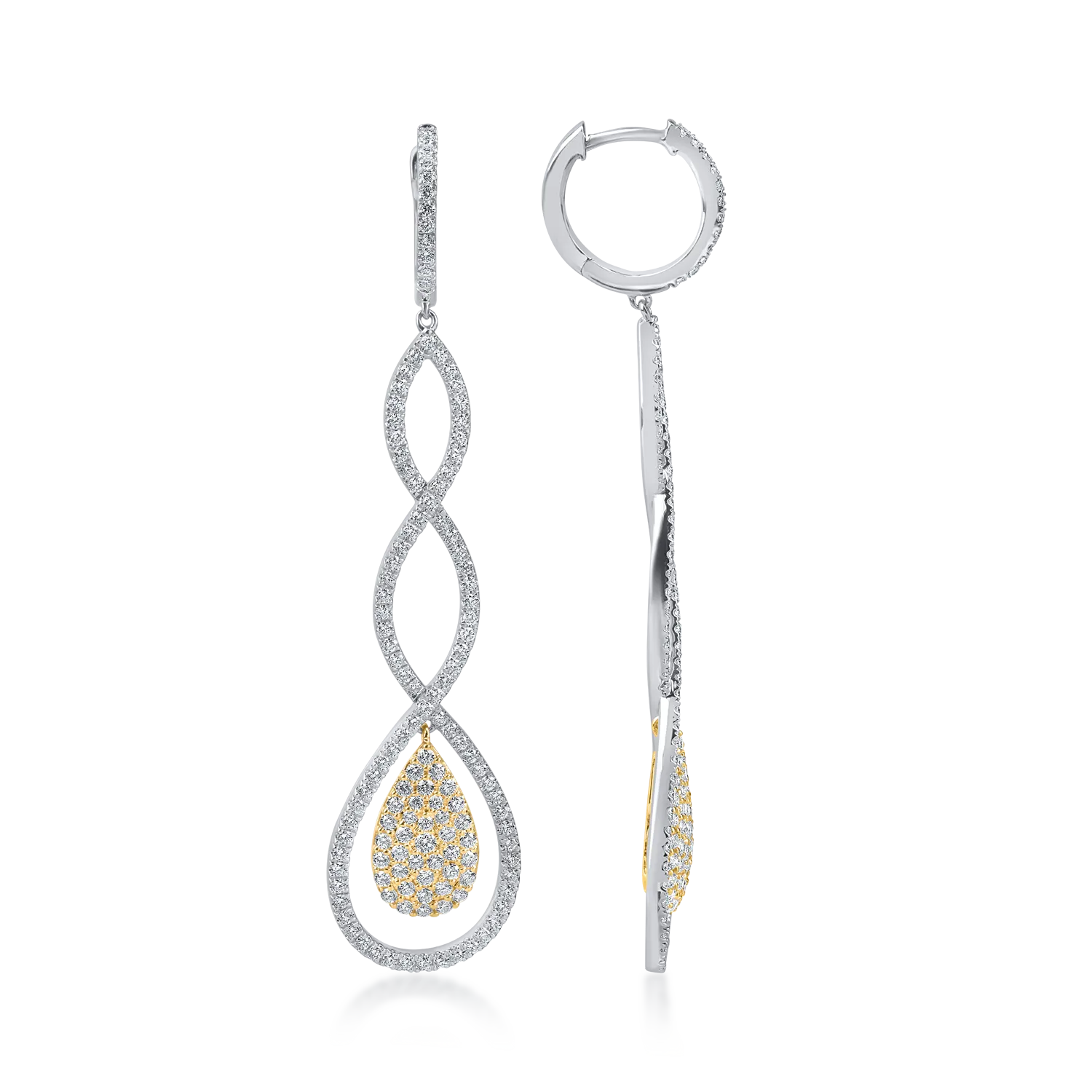 Fehér-sárga arany hosszú fülbevaló 1.5ct gyémántokkal