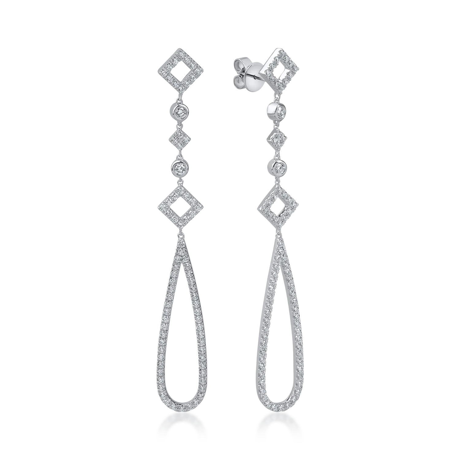 Cercei lungi din aur alb cu diamante de 0.9ct