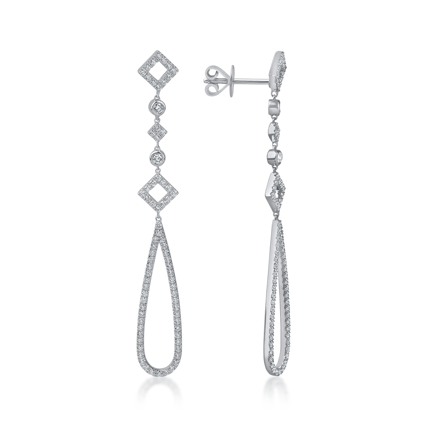 Fehérarany hosszú fülbevaló 0.9ct gyémántokkal
