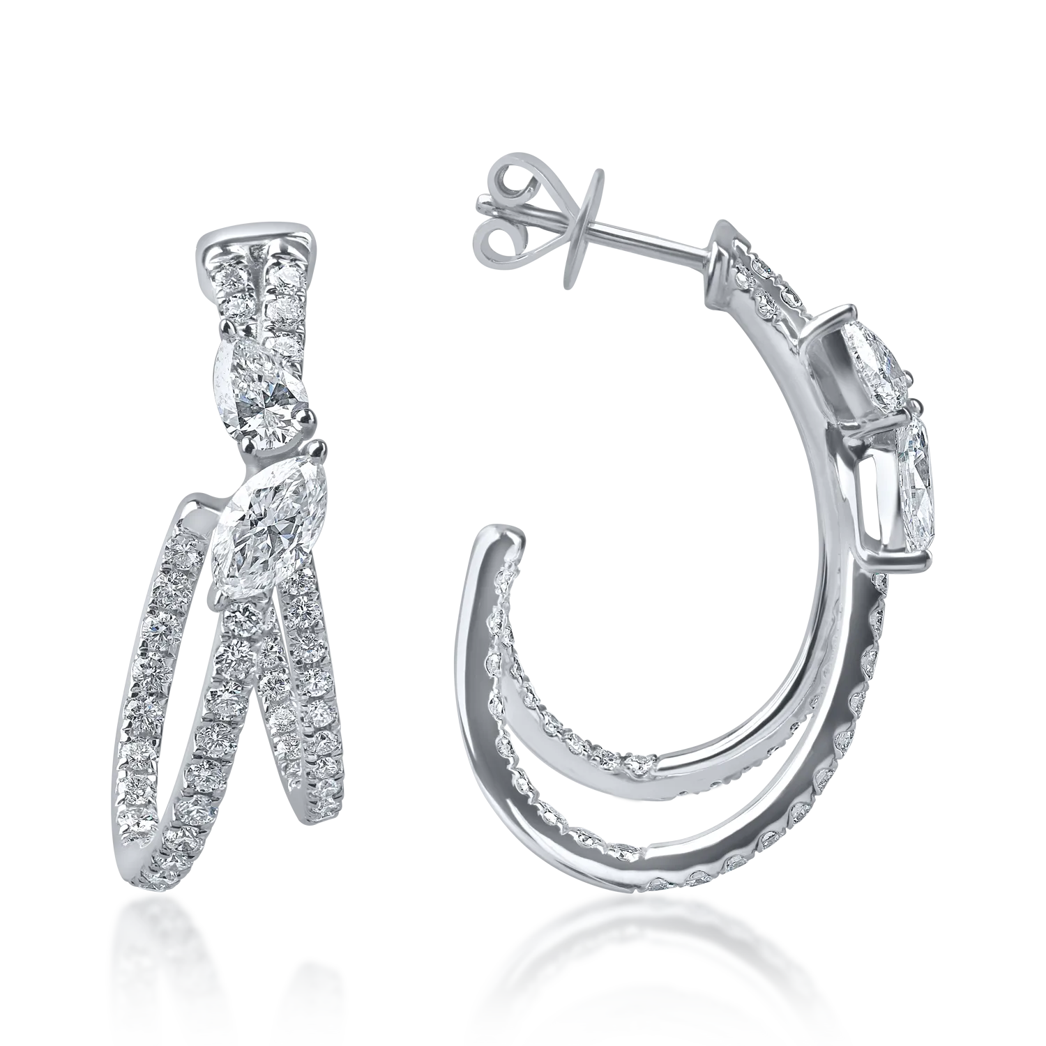 Fehérarany fülbevaló. 1.8ct mikrobe keményedő gyémántokkal