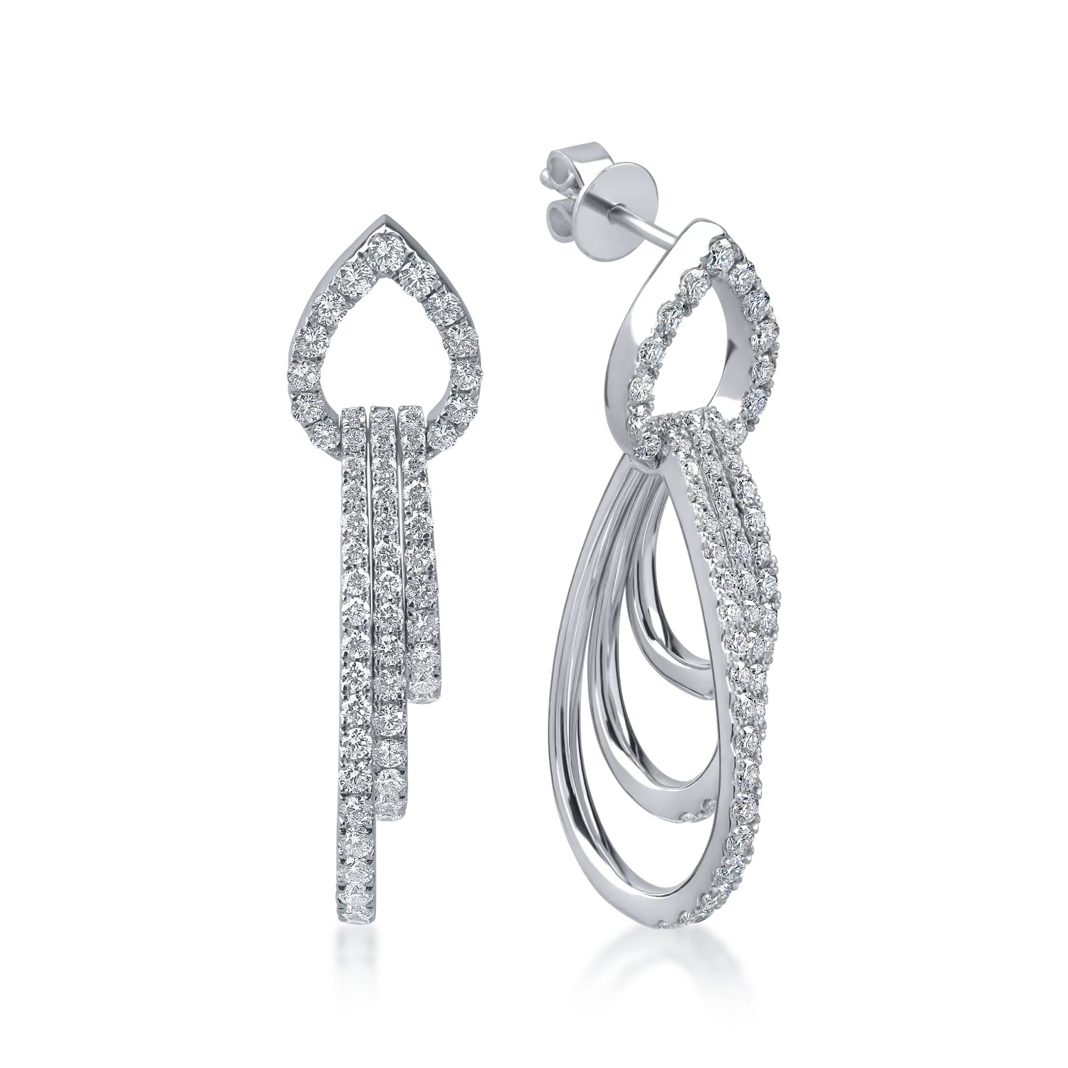 Fehérarany fülbevaló. 1.5ct mikrobe keményedő gyémántokkal