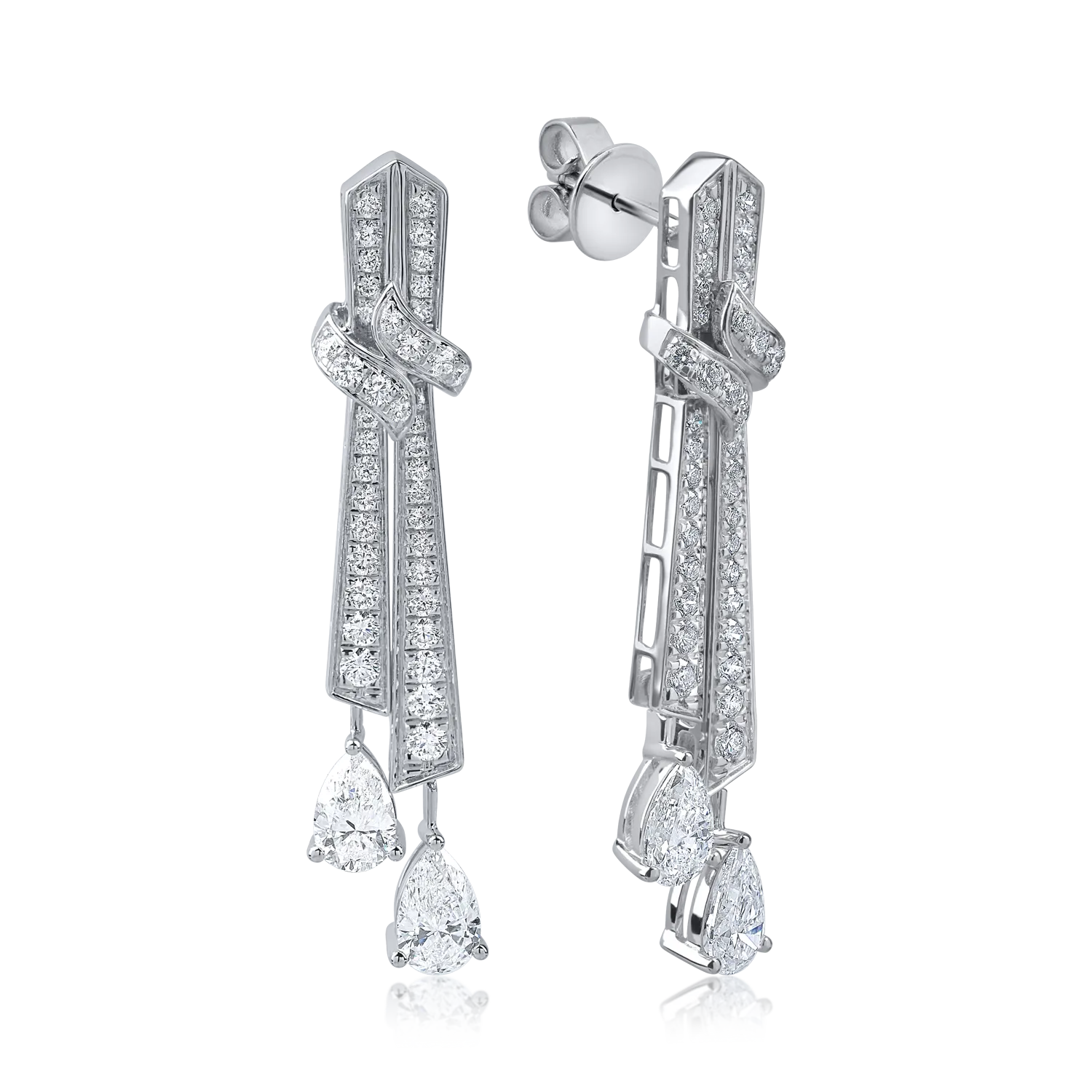 Cercei din aur alb cu diamante pear si round microsetting de 2.4ct