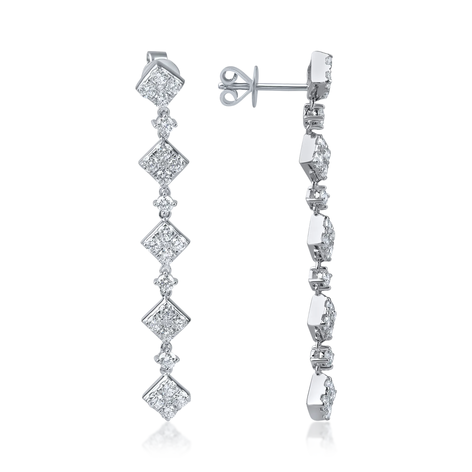 Fehérarany hosszú fülbevaló 1.7ct gyémánttal