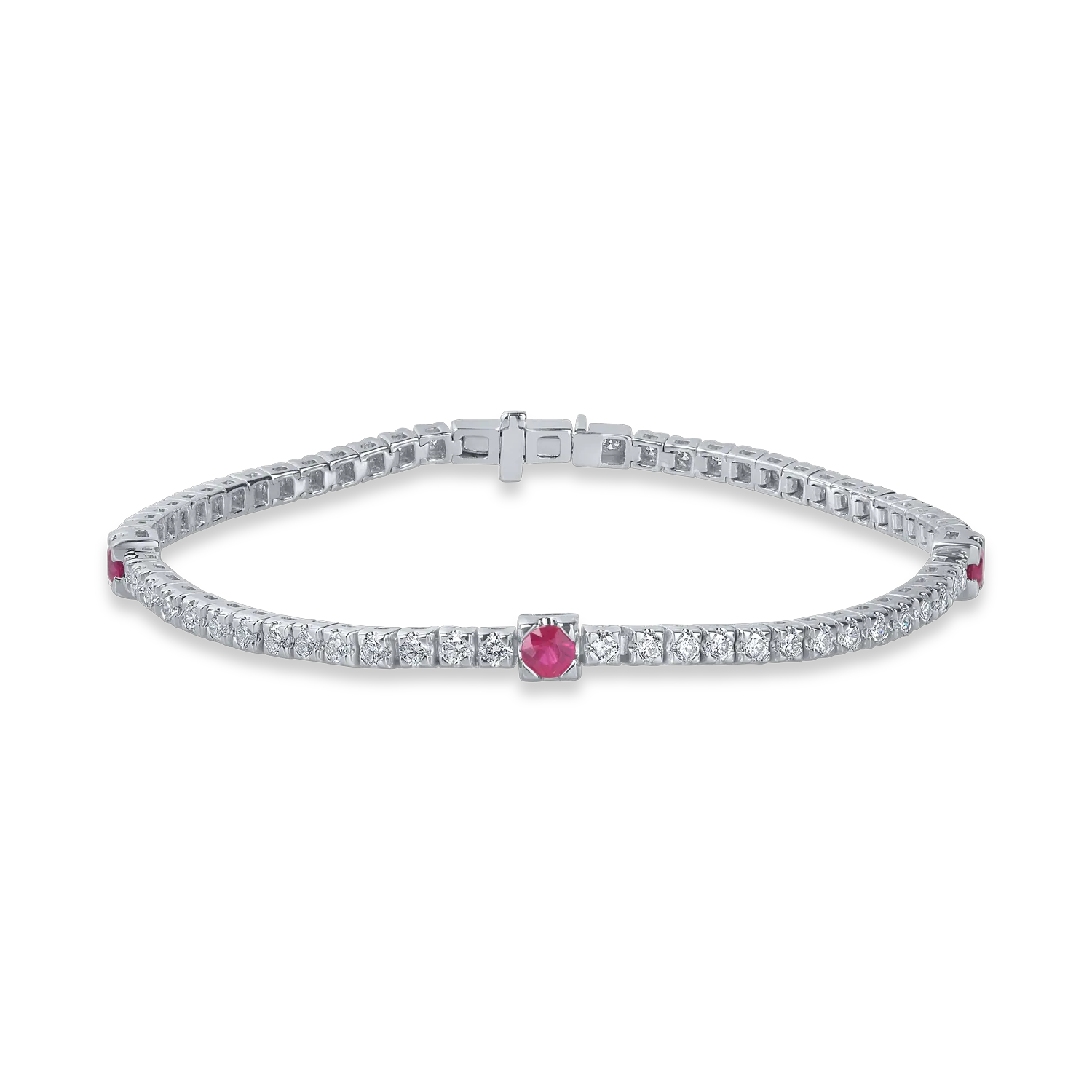 Bratara tennis din aur alb cu diamante de 2.1ct si rubine de 0.6ct