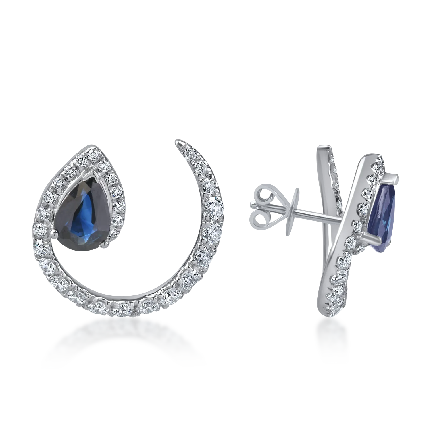 Fehérarany fülbevaló 0.7ct gyémánttal és 1.6ct zafírral