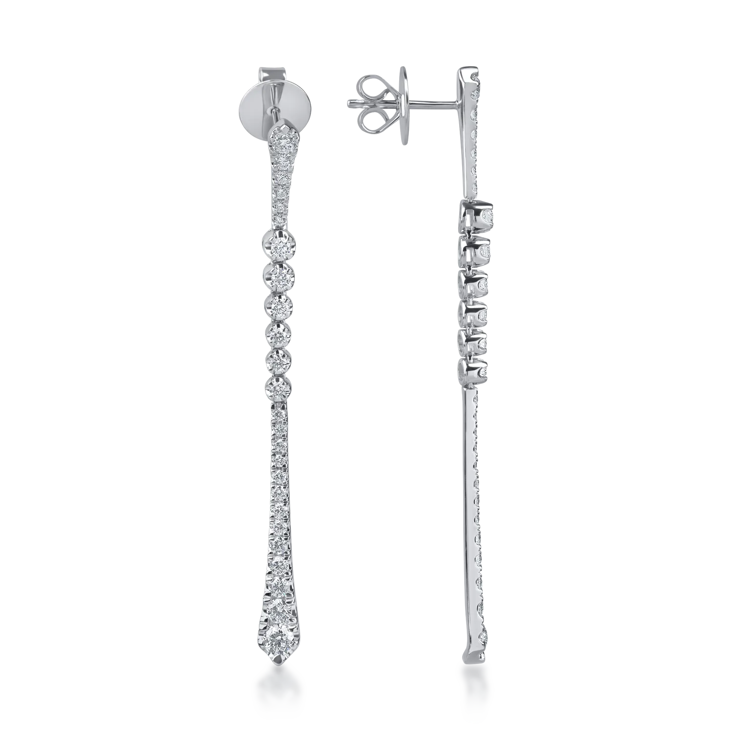 Fehérarany hosszú fülbevaló. 1.8ct mikrobeágyazó gyémántokkal