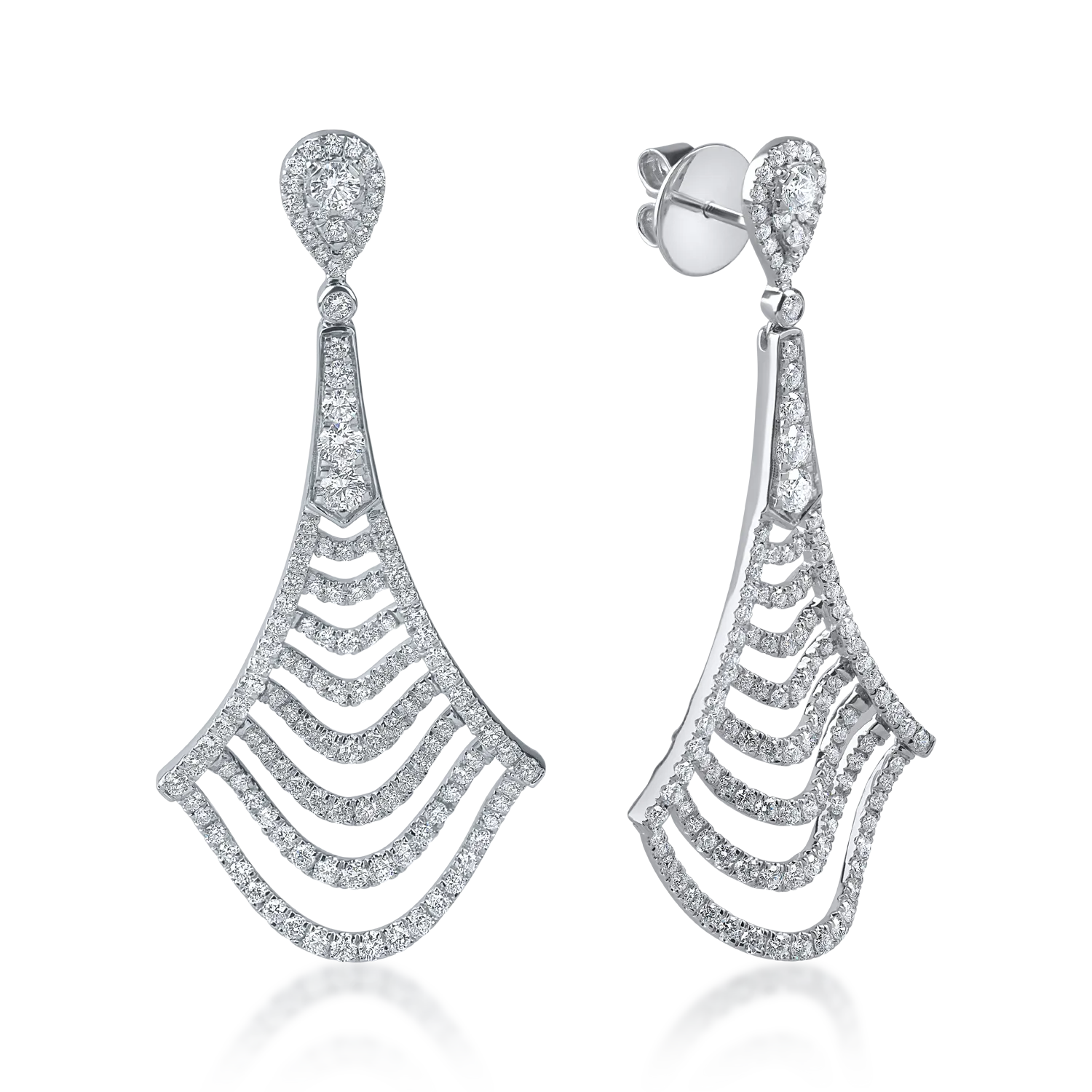 Cercei lungi din aur alb cu diamante microsetting de 2.5ct