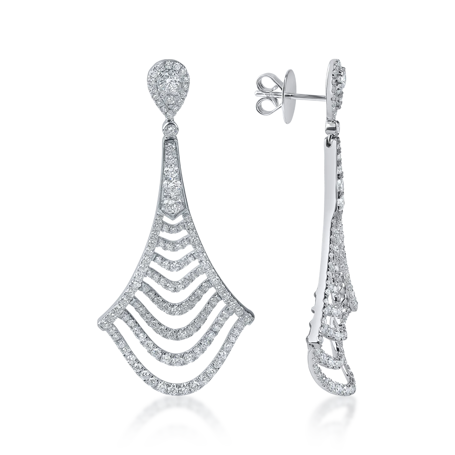Fehérarany hosszú fülbevaló. 2.5ct mikrobeágyazó gyémántokkal
