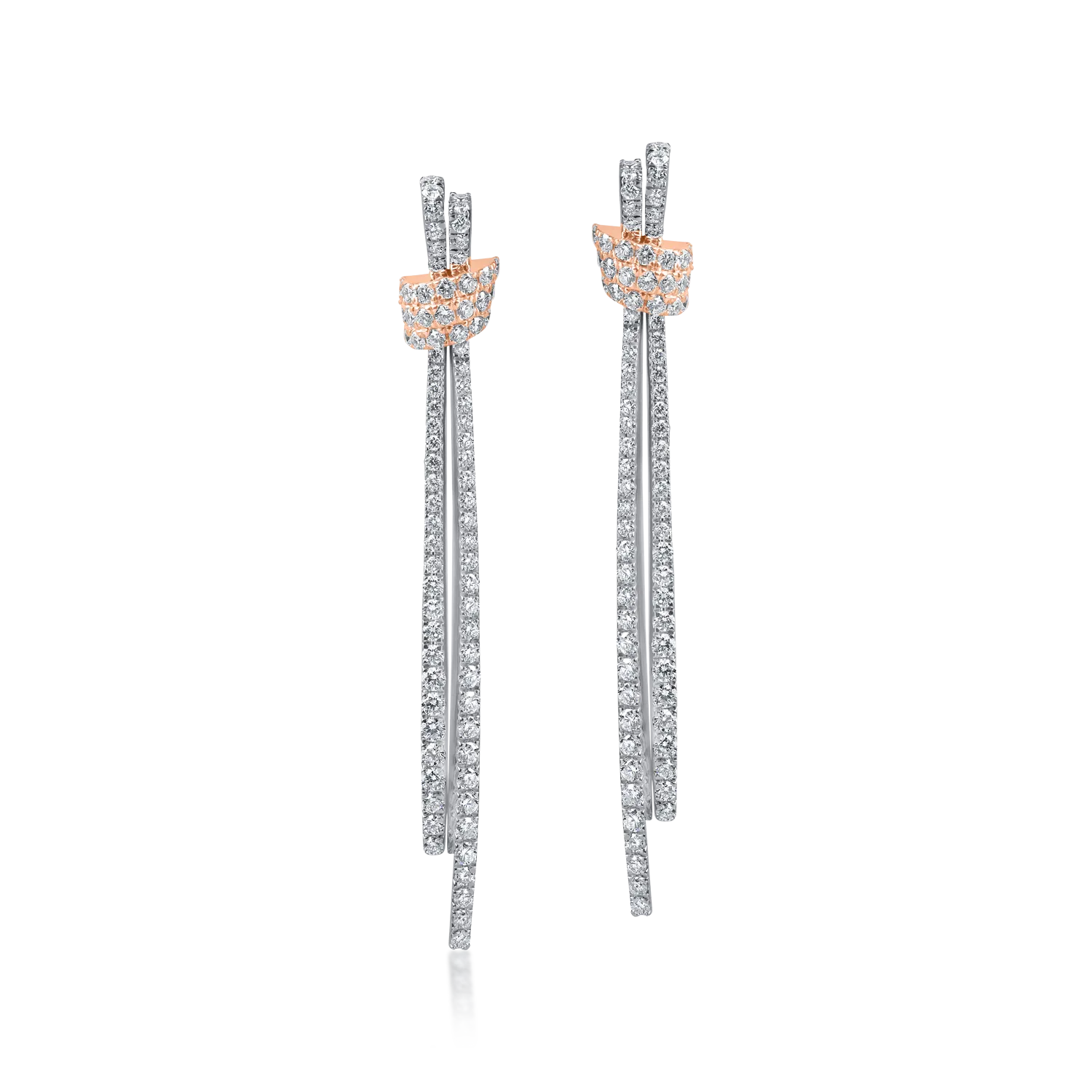 Fehér rózsa arany hosszú fülbevaló 1.6ct gyémánttal