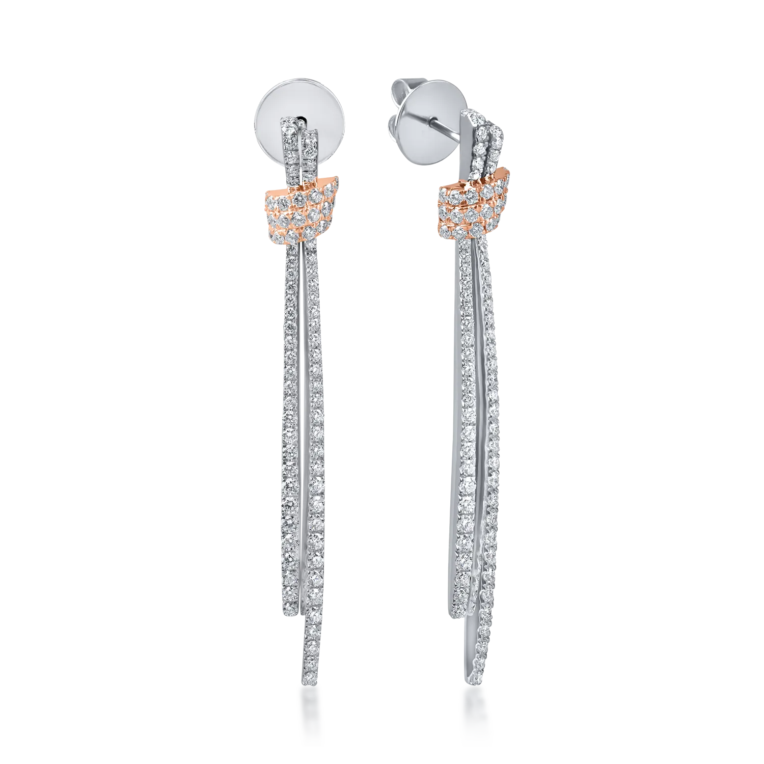 Cercei lungi din aur alb-roz cu diamante de 1.6ct