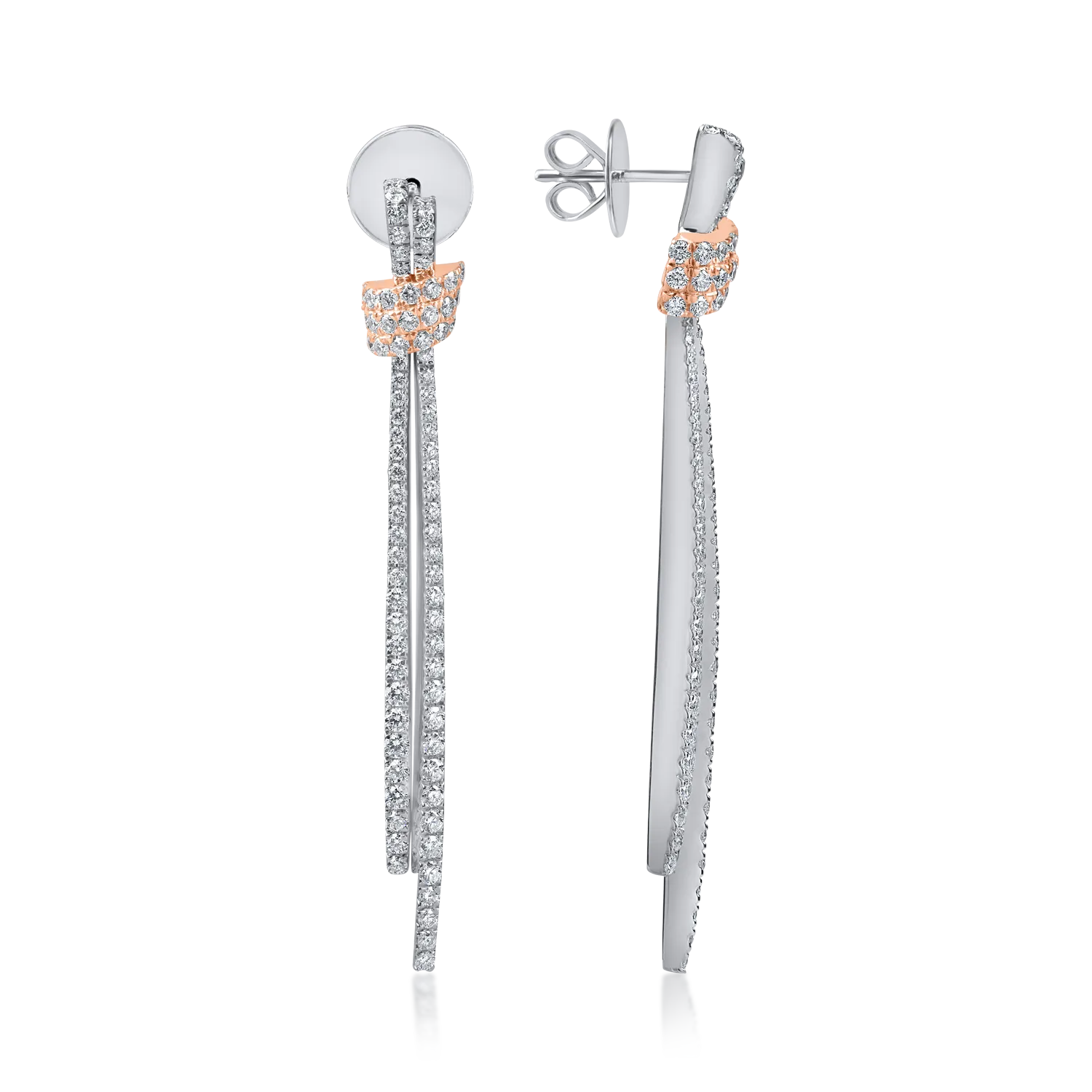 Fehér rózsa arany hosszú fülbevaló 1.6ct gyémánttal