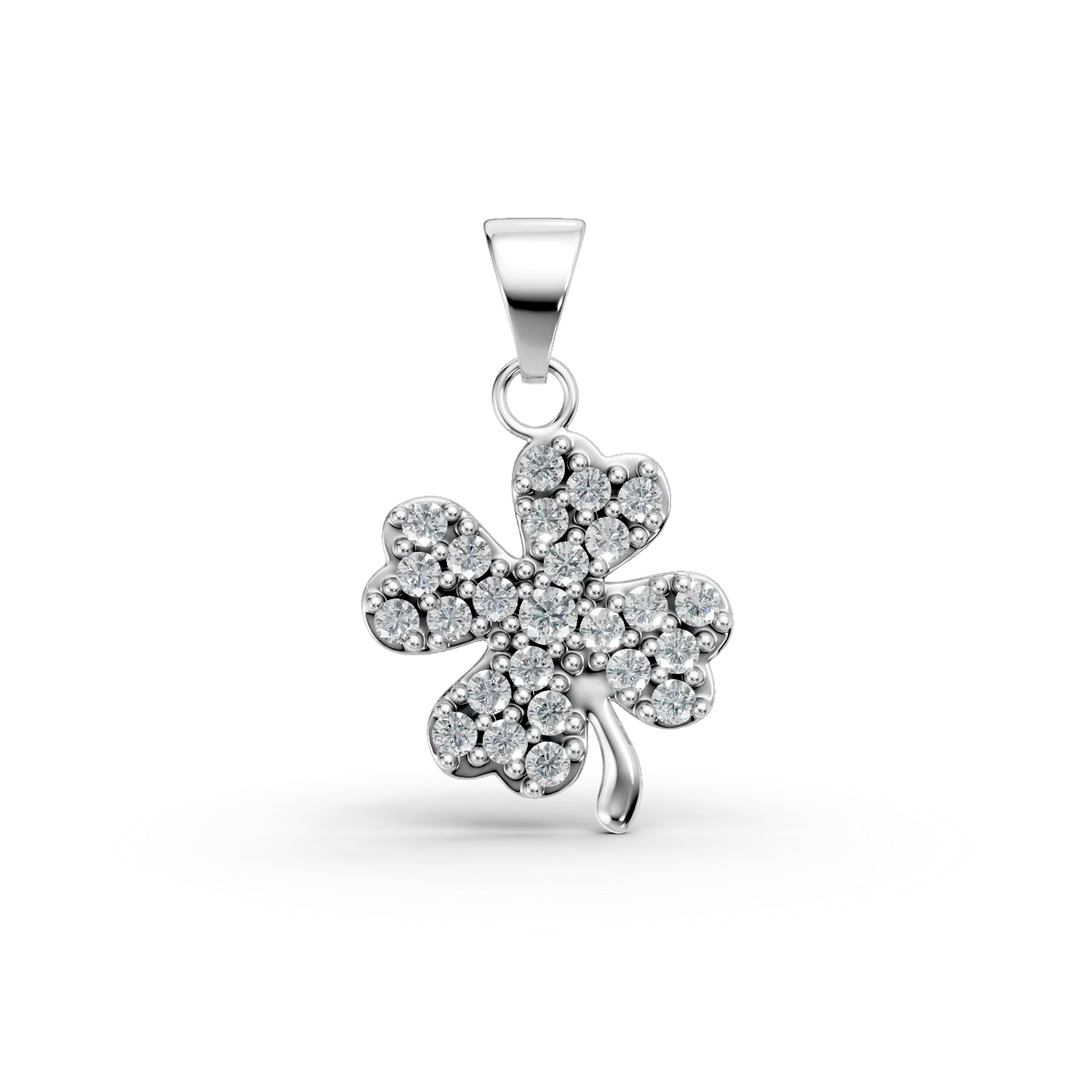 Pandantiv trifoi din aur alb cu zirconii