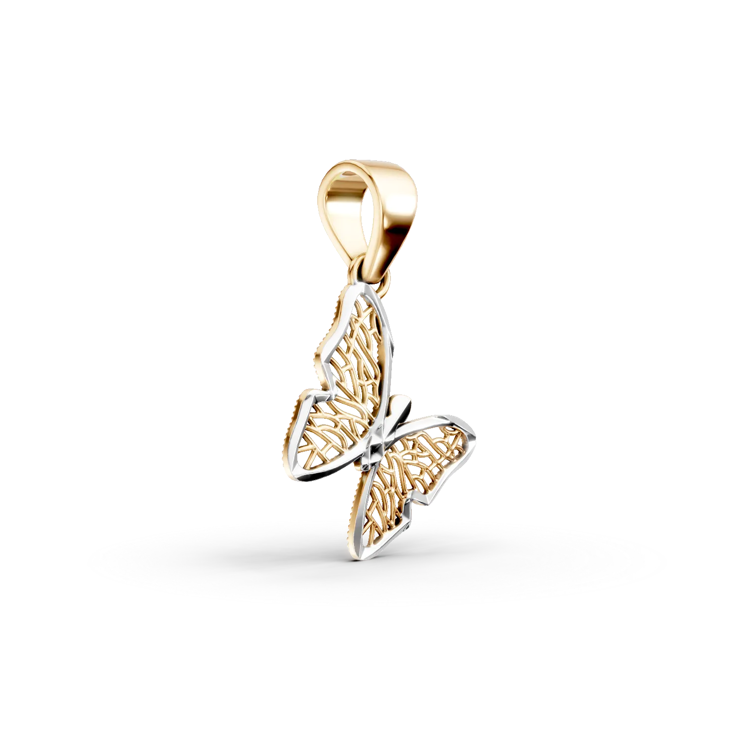 Pandantiv fluture din aur alb-galben