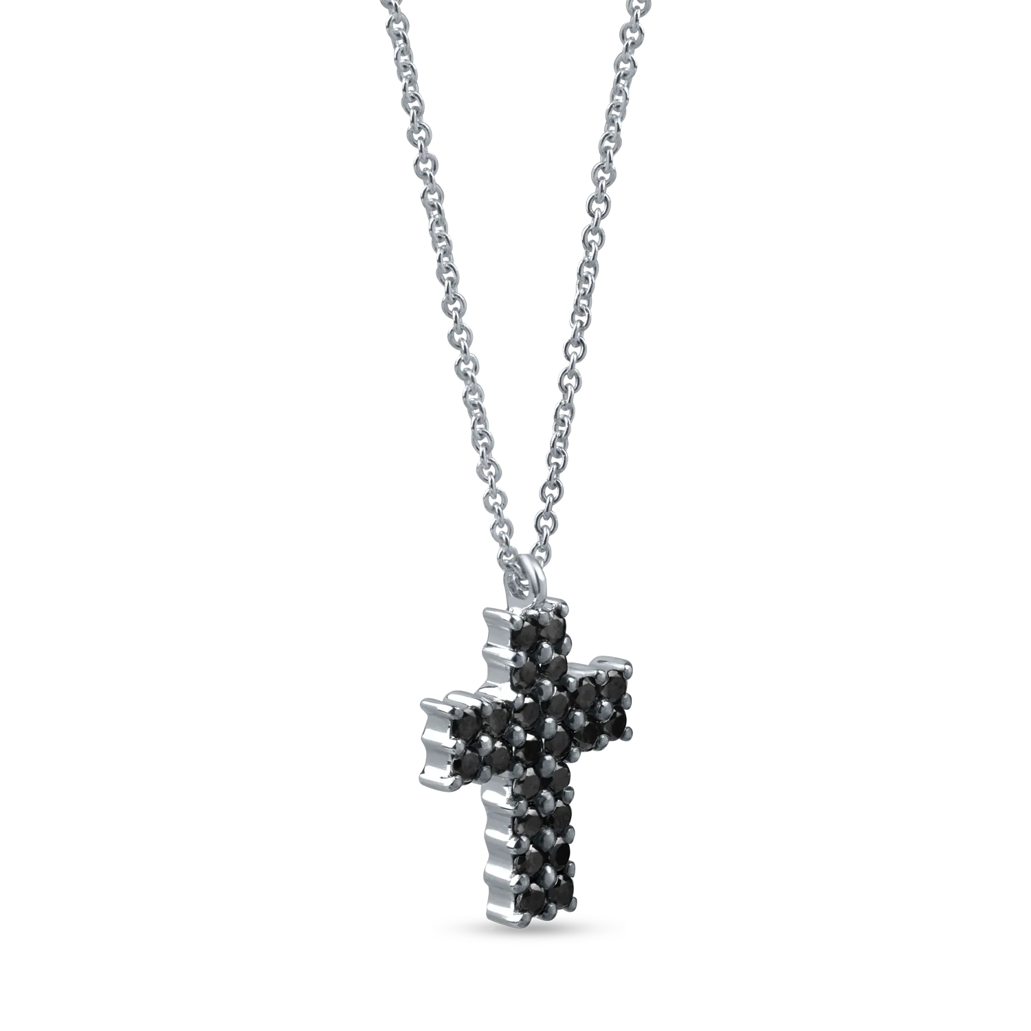 White gold cross pendant necklace with 0.2ct black diamonds