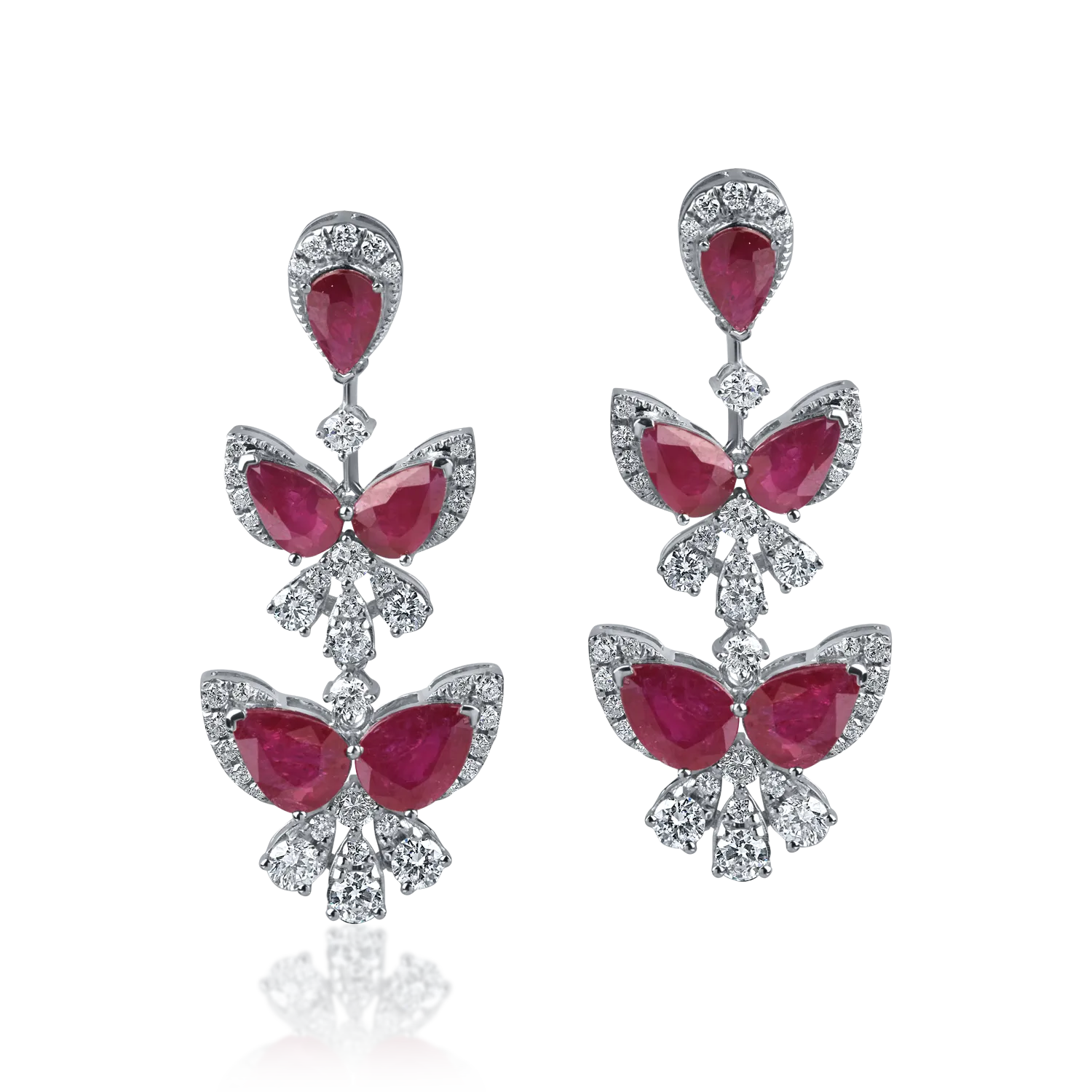 Cercei lungi din aur alb cu rubine de 6.1ct si diamante de 1.5ct - 1 | YEO