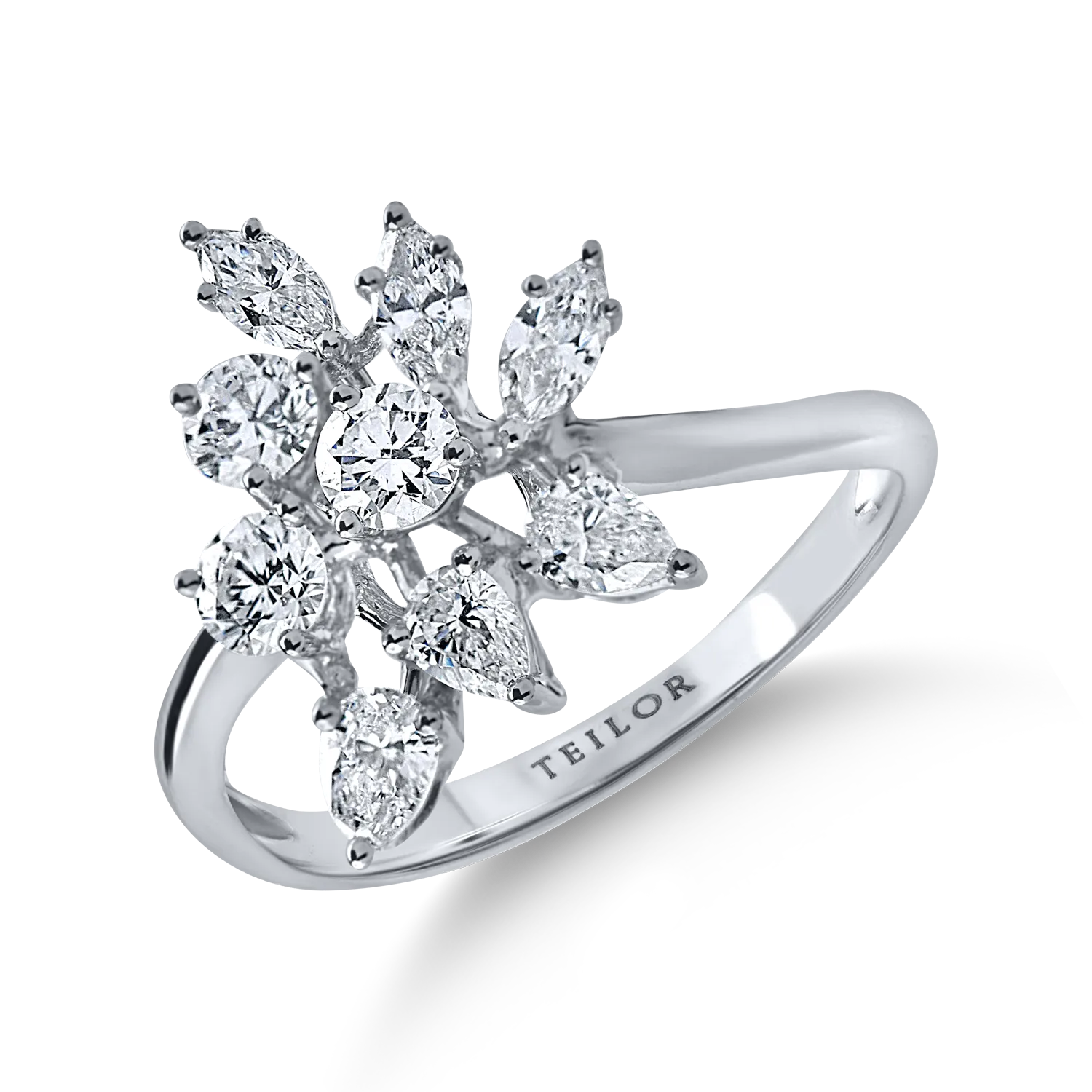 Teilor Inel geometric din aur alb cu diamante de 0.9ct