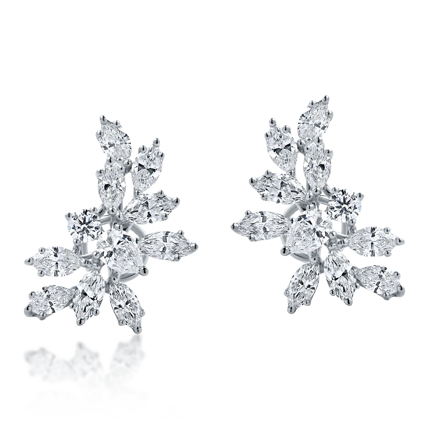 Cercei florali din aur alb cu diamante de 2.1ct - 1 | YEO