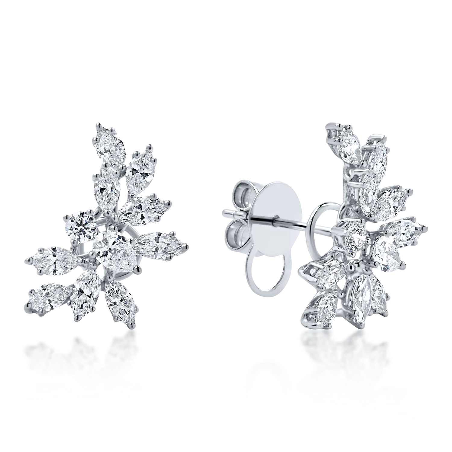 Cercei florali din aur alb cu diamante de 2.1ct