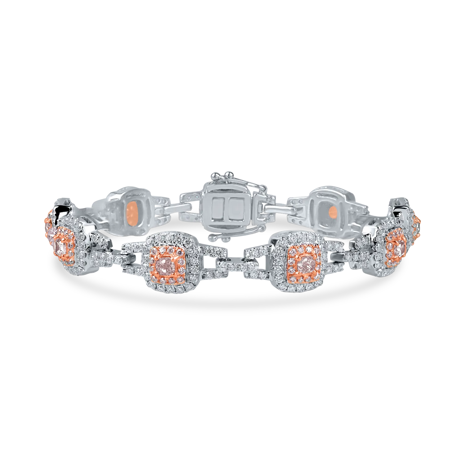 White-rose gold bracelet with 4.2ct pink and clear diamonds-188688