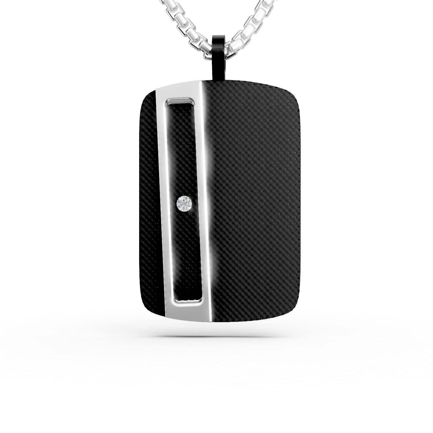 Black and white steel pendant necklace with 0.002ct diamond for men-188658