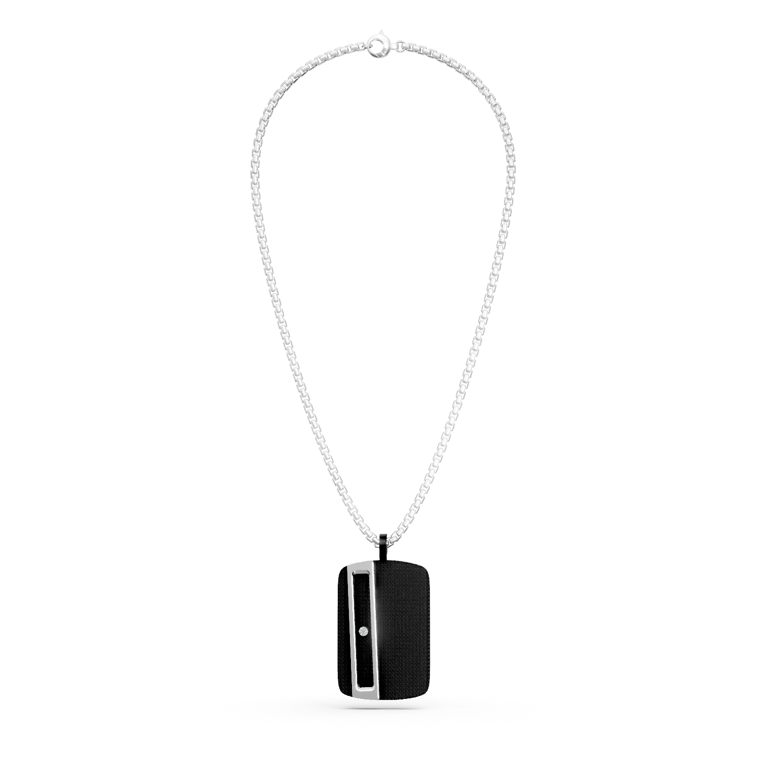 Black and white steel pendant necklace with 0.002ct diamond for men