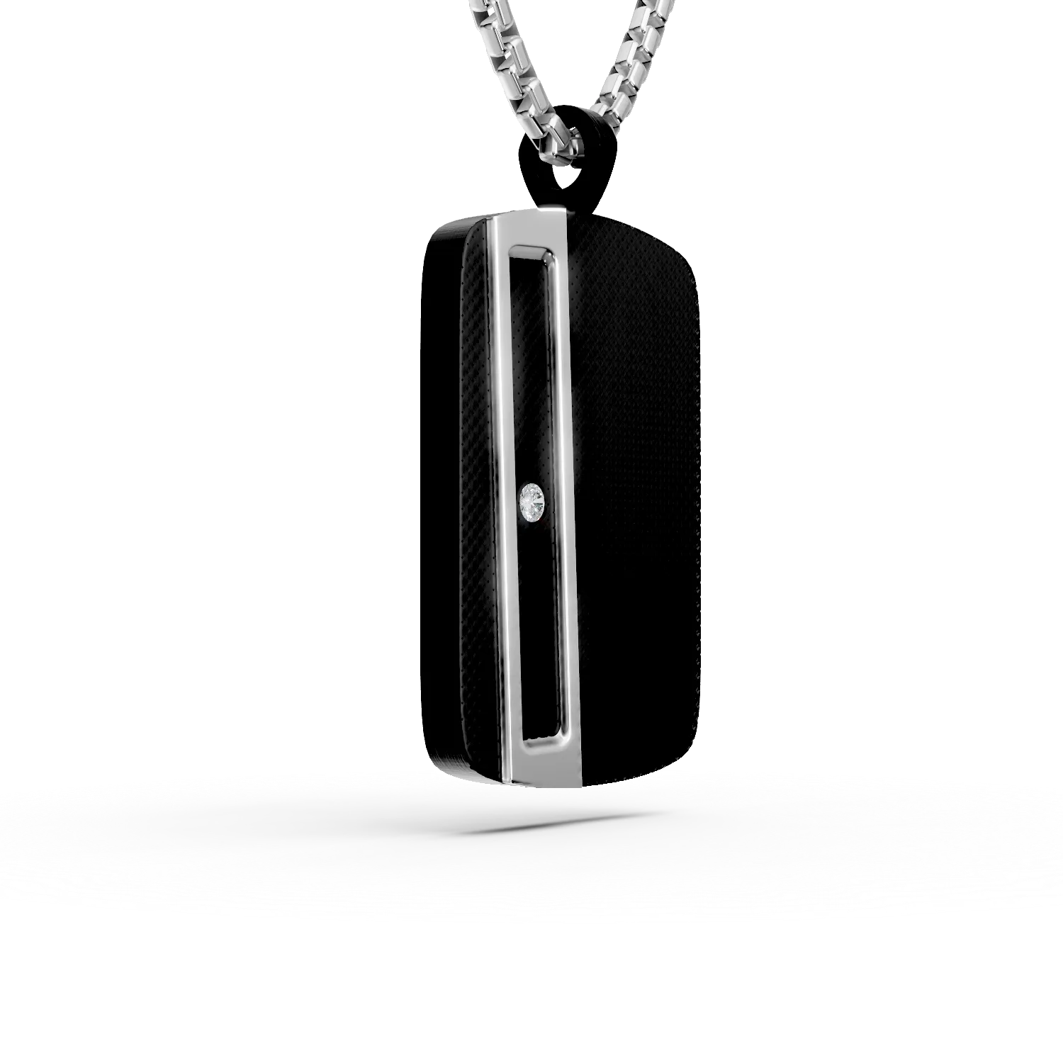 Black and white steel pendant necklace with 0.002ct diamond for men