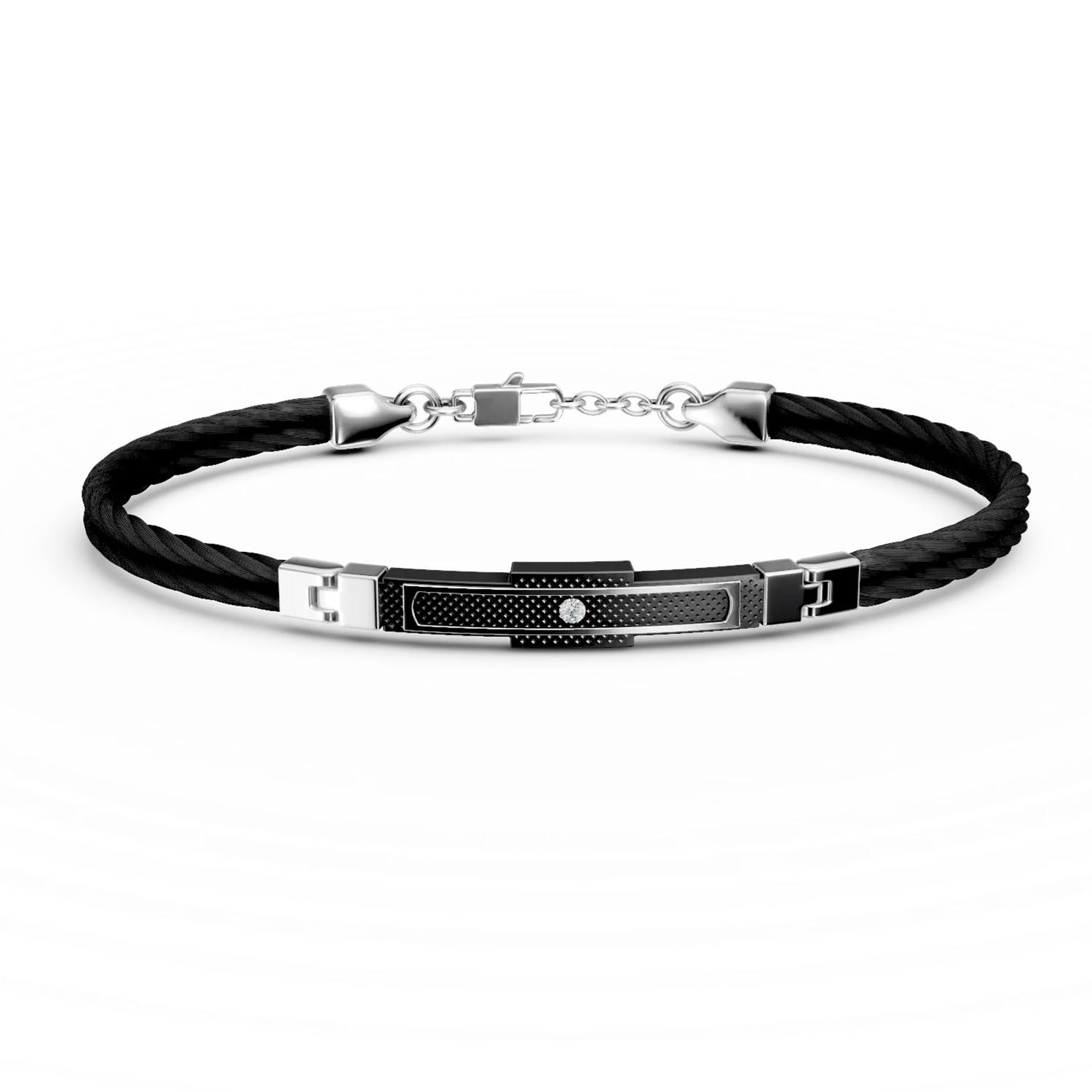 Black and white steel bracelet with 0.002ct diamond for men