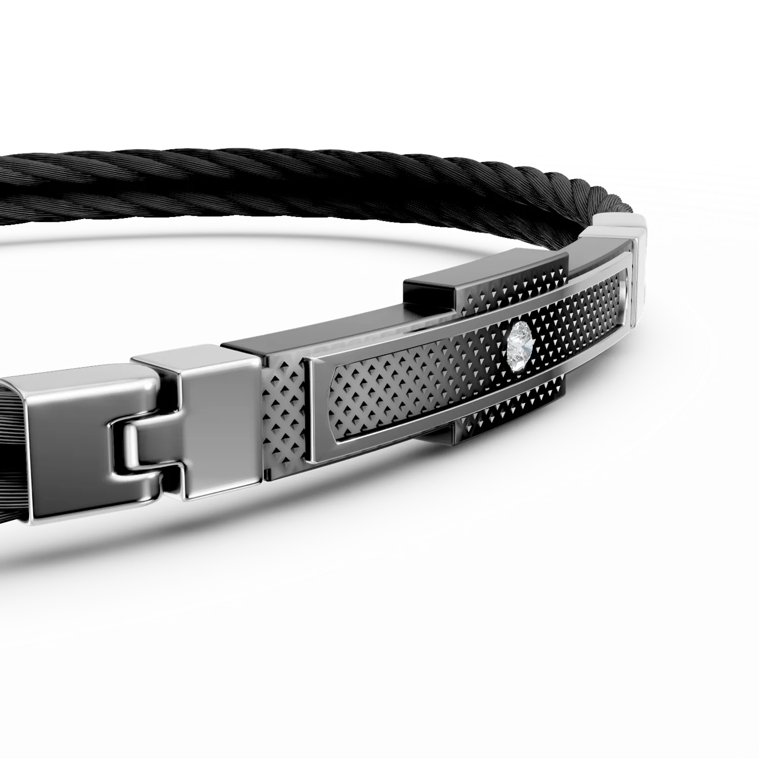 Black and white steel bracelet with 0.002ct diamond for men