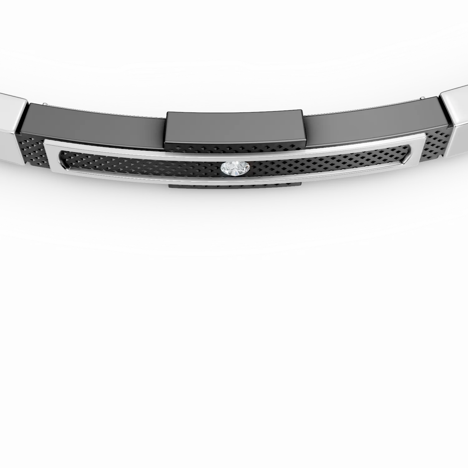 Black and white steel bracelet with 0.002ct diamond for men