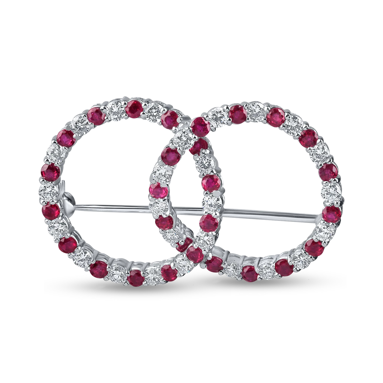 Brosa cercuri din aur alb cu diamante de 2.5ct si rubine de 1.6ct
