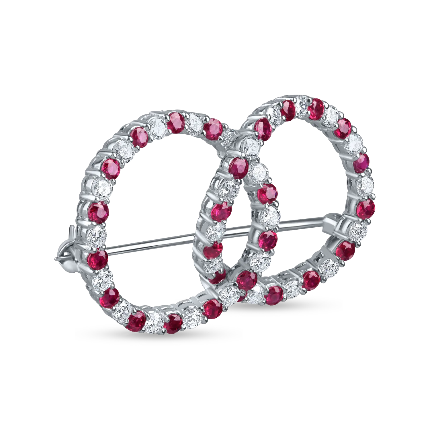 Fehérarany kör alakú bross 2.5ct gyémántokkal és 1.6ct rubinokkal