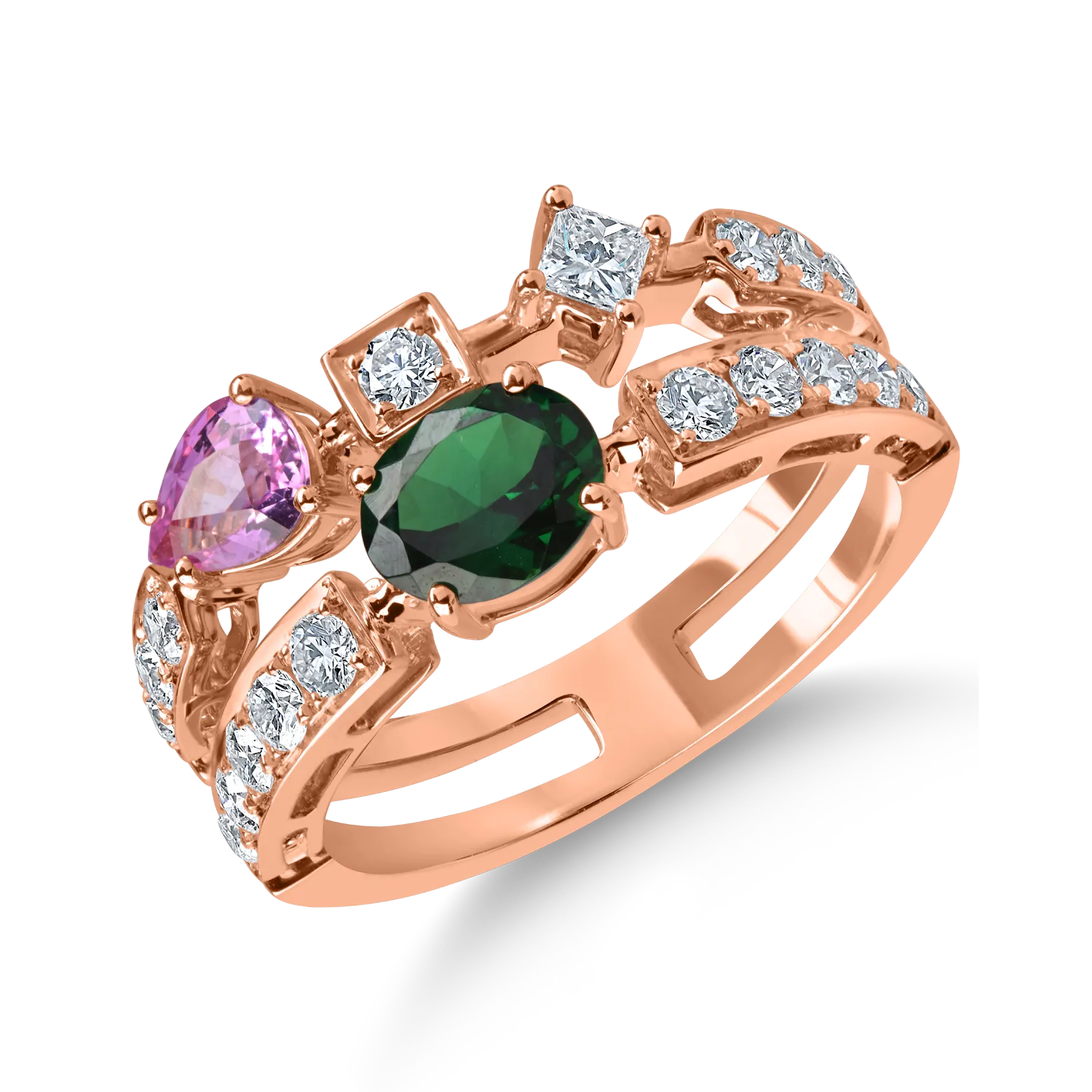 Inel din aur roz cu pietre pretioase si semipretioase de 1.6ct