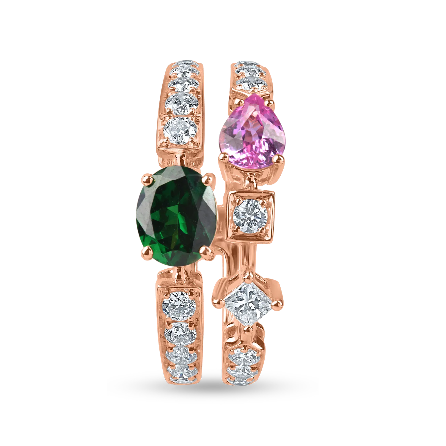 Inel din aur roz cu pietre pretioase si semipretioase de 1.6ct