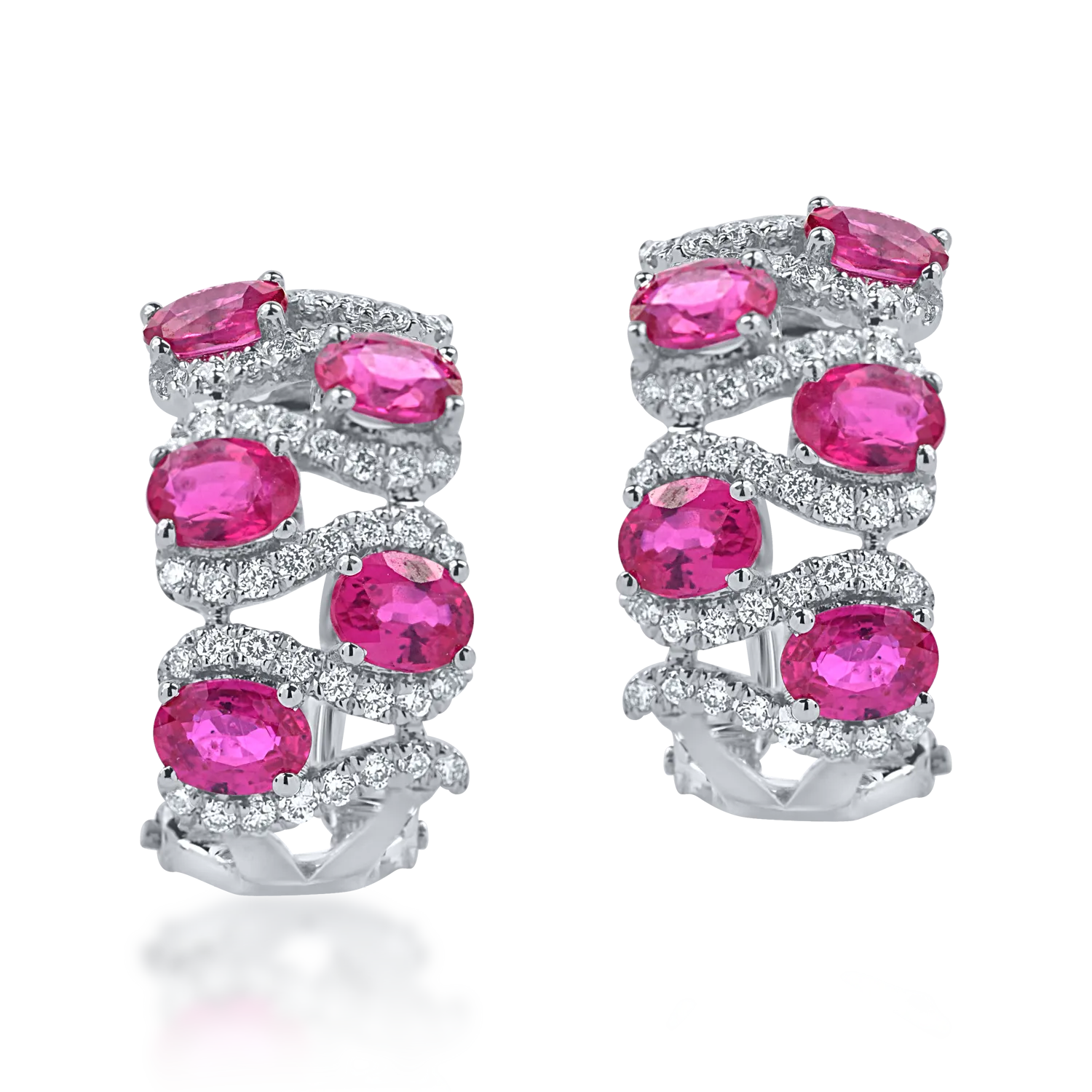 Białe złote kolczyki na ucho z rubinami o masie 2.1ct i diamentami o masie 0.3ct-188723