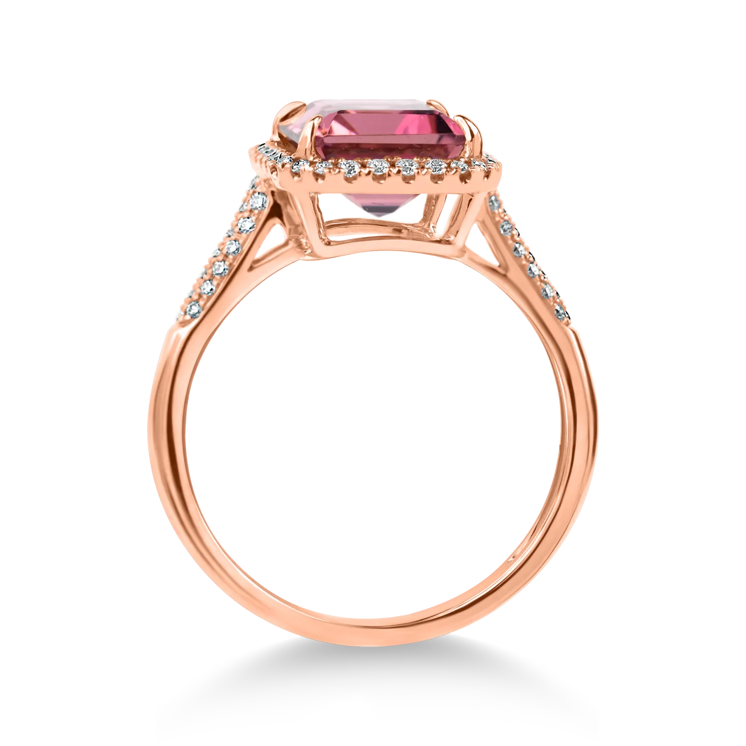 Inel geometric din aur roz cu turmalina roz de 3.1ct si diamante de 0.2ct