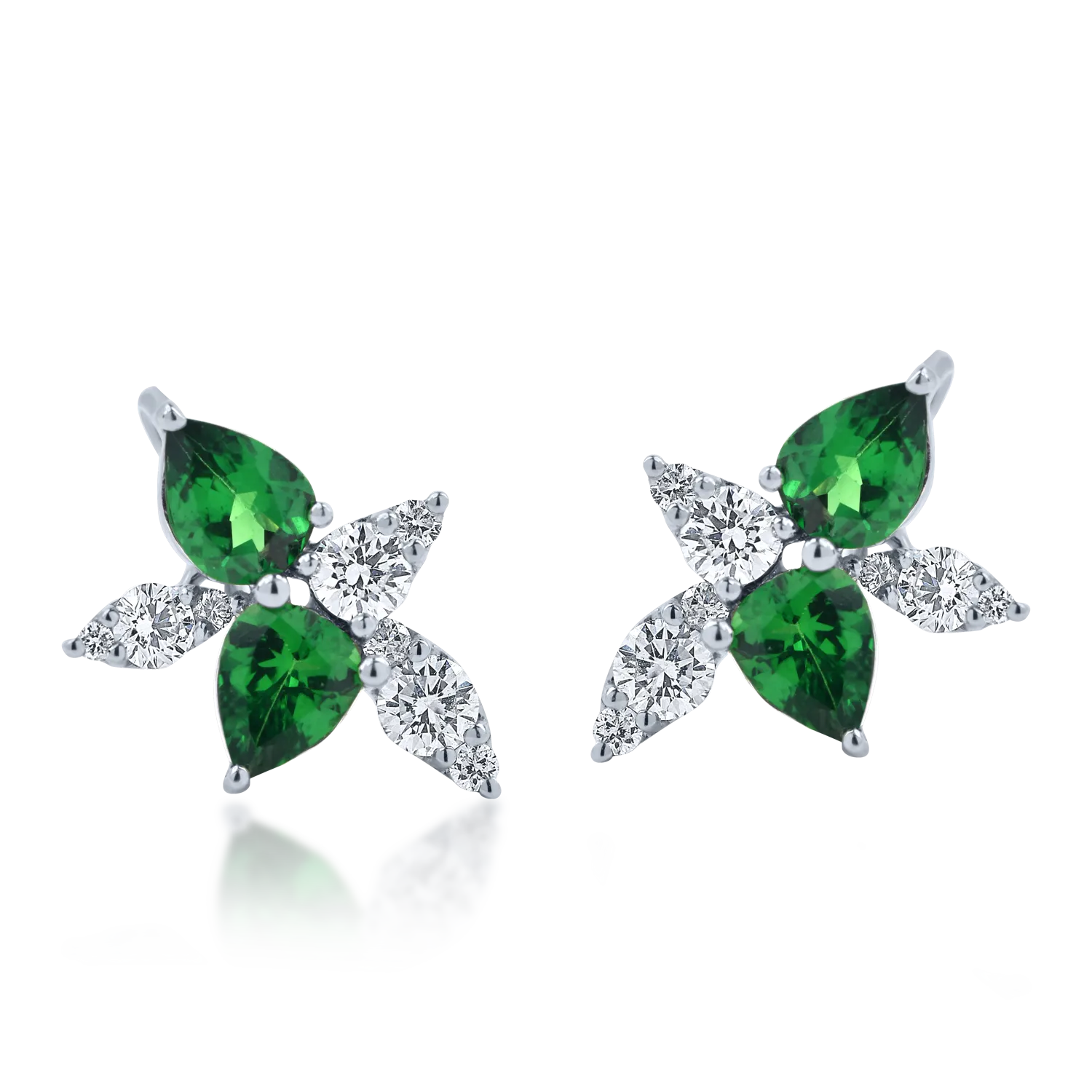 Teilor Cercei din aur alb cu tzavorite verzi pear si diamante de 1.5ct