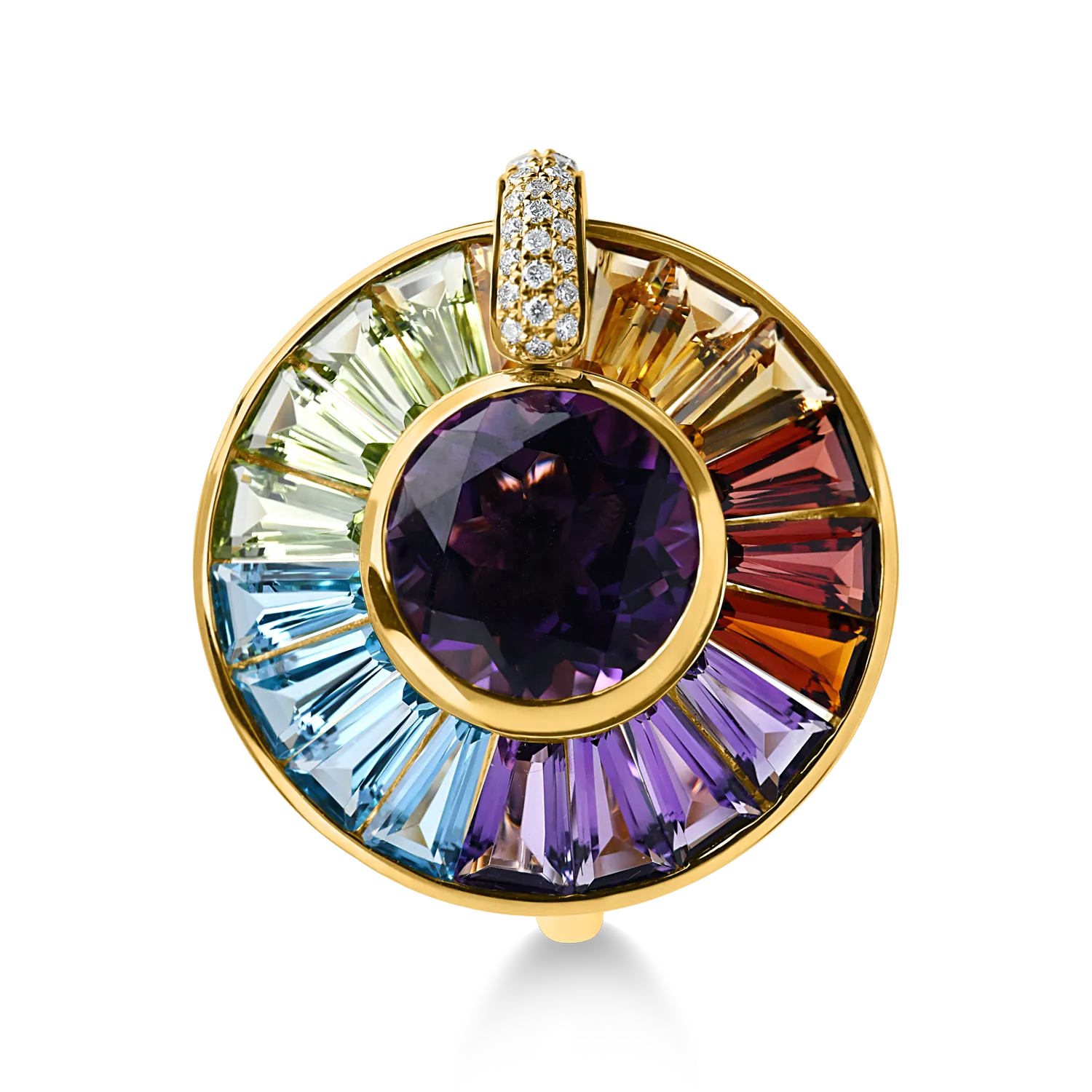 Inel geometric din aur galben cu pietre pretioase si semipretioase de 7.1ct