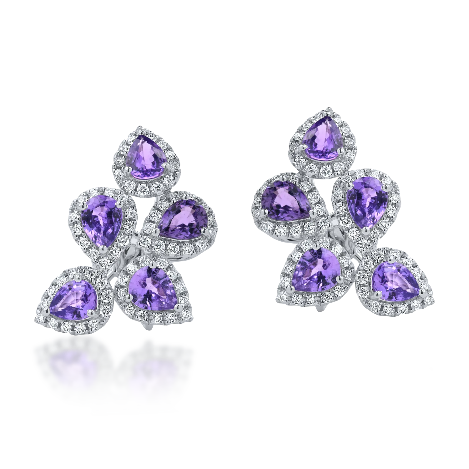 Cercei din aur alb cu safire violet si diamante de 3.9ct - 1 | YEO