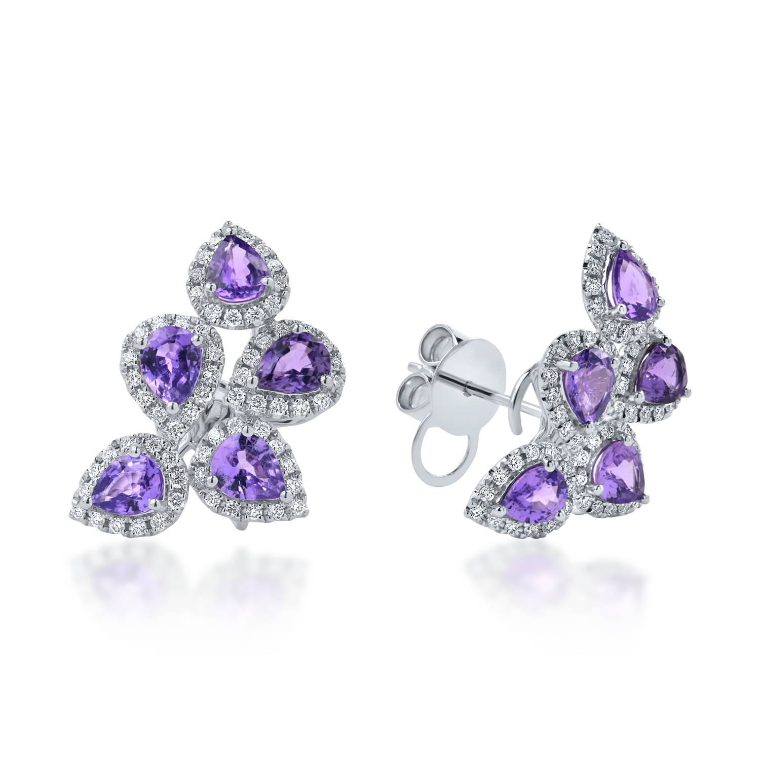 Złote kolczyki z diamentami o wadze 3.9ct i fioletowymi szafirami