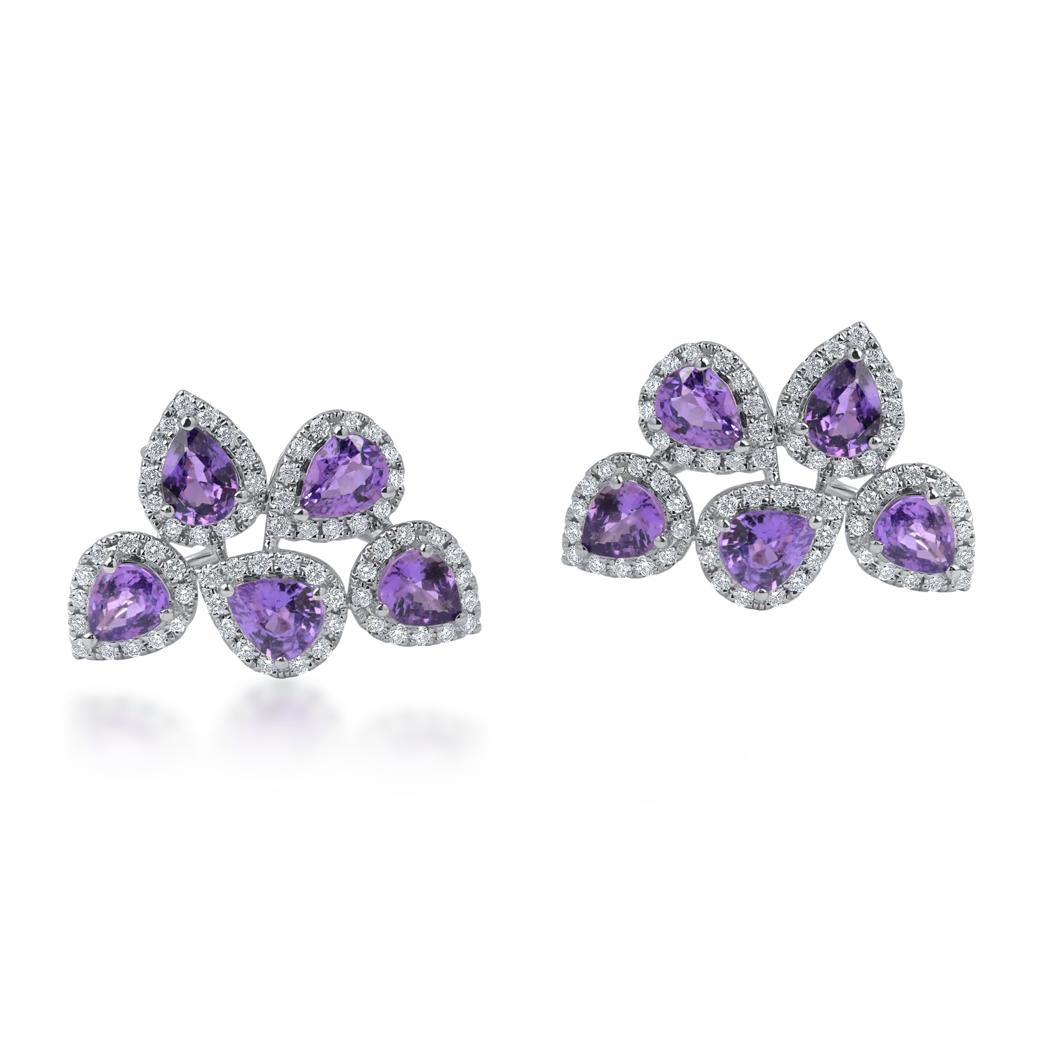 Teilor Cercei din aur alb cu safire violet pear si diamante round de 3.9ct